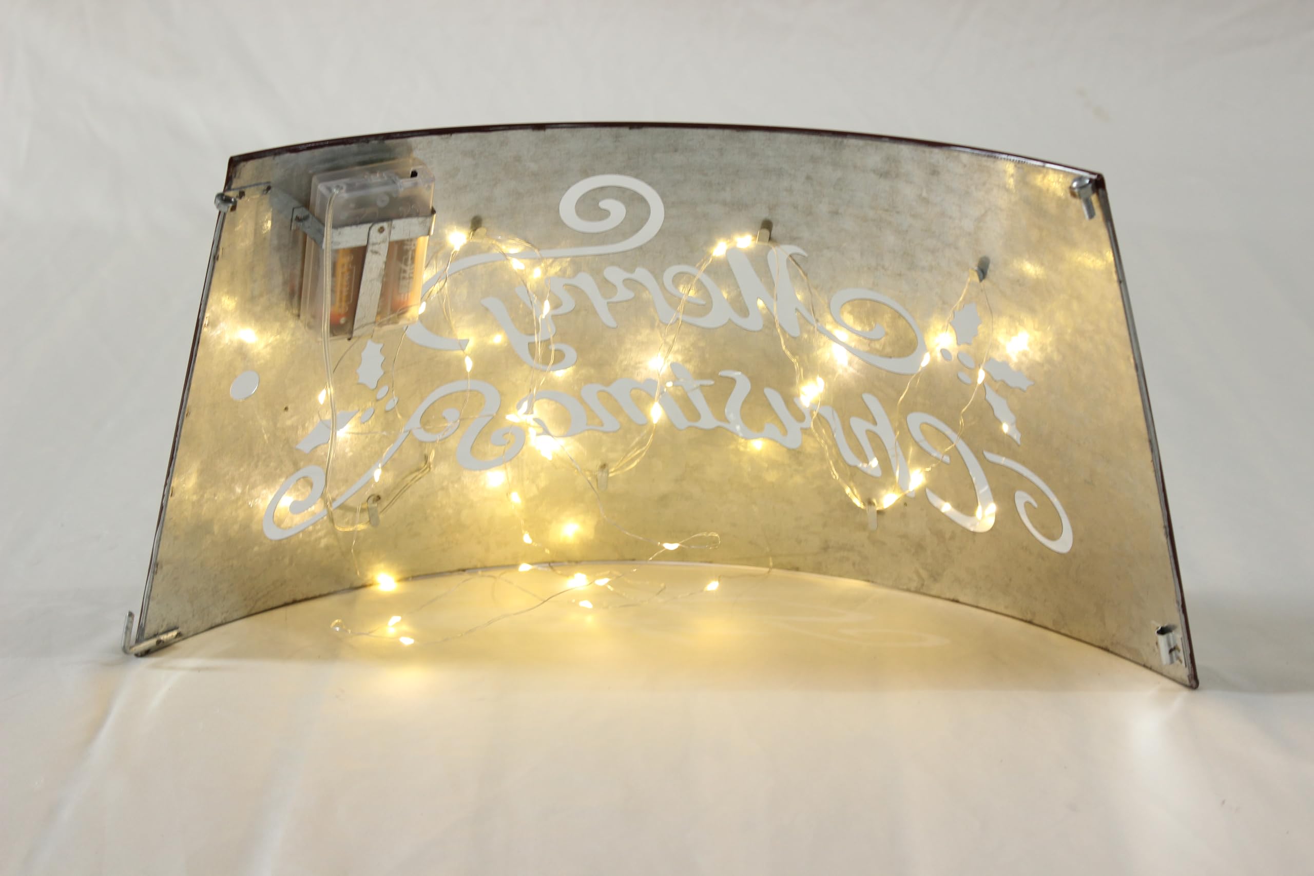 21'' Galvanized Metal Merry Christmas Tree Collar, Moden Country