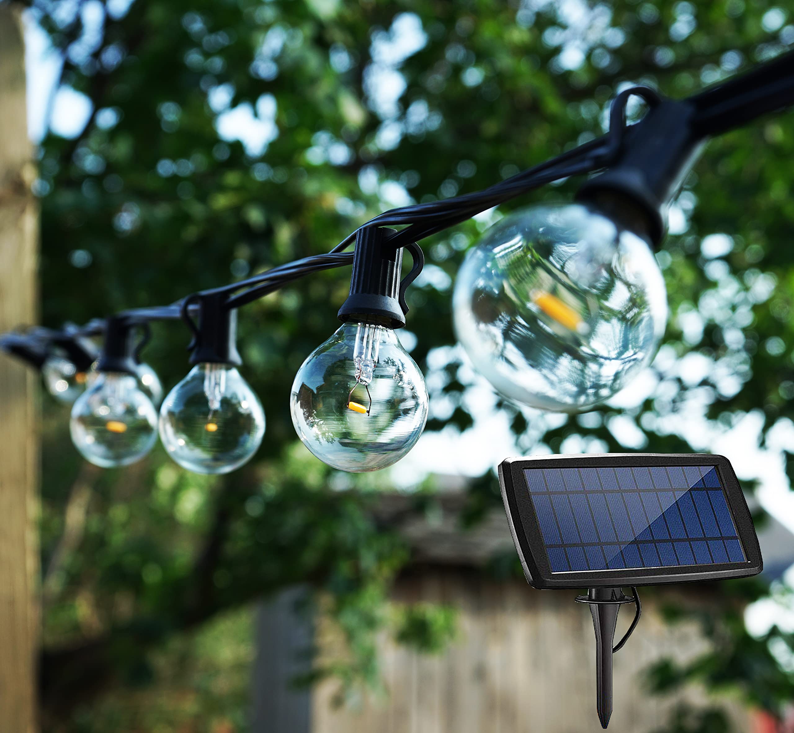 Holiday Stuff 25Ft G40 25+2 LED Solar Powered Outdoor String Lights/Patio Lights