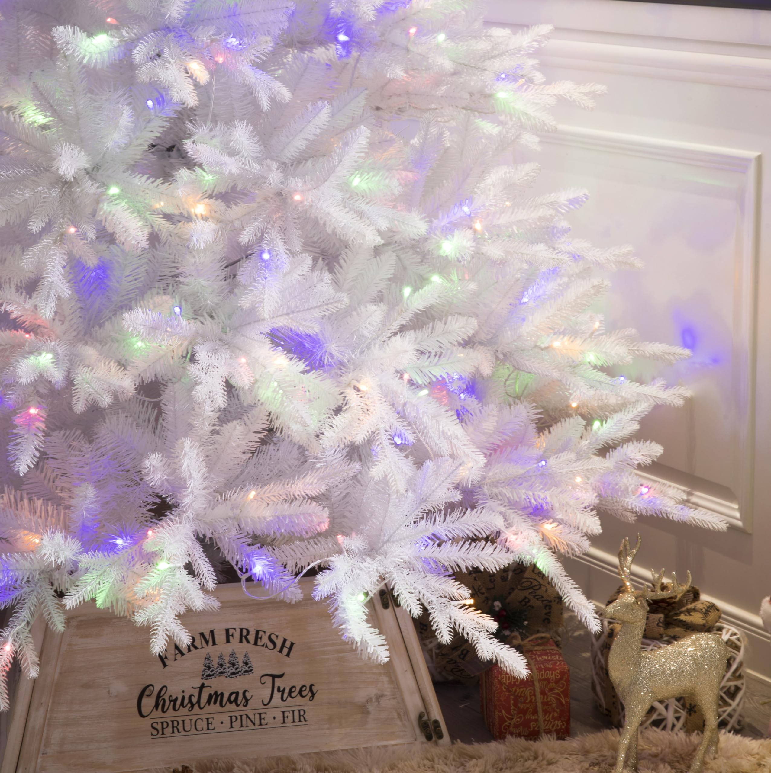 Realistic White Christmas Tree Pre-lit With Color-changing LED lights