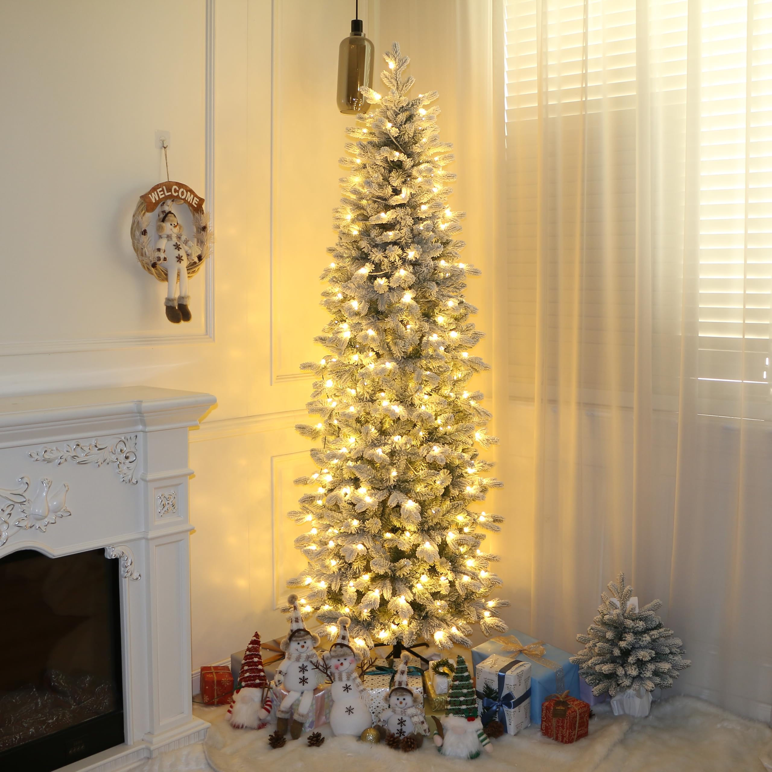 Pencil Alaska Flocked Christmas Tree, Slim Shape