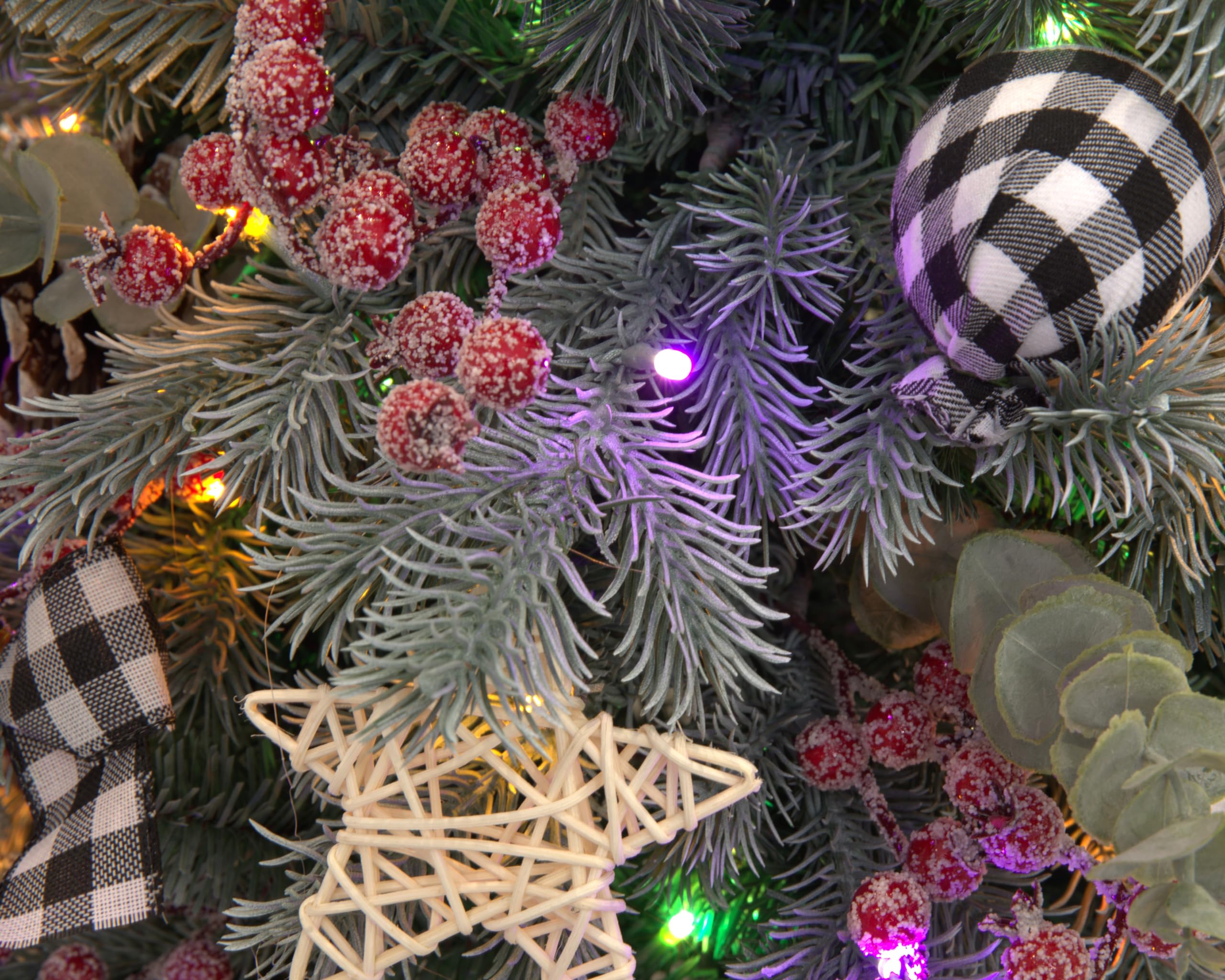 4Ft Potted Blue Spruce Christmas Tree Decorated with Country Style Ornaments