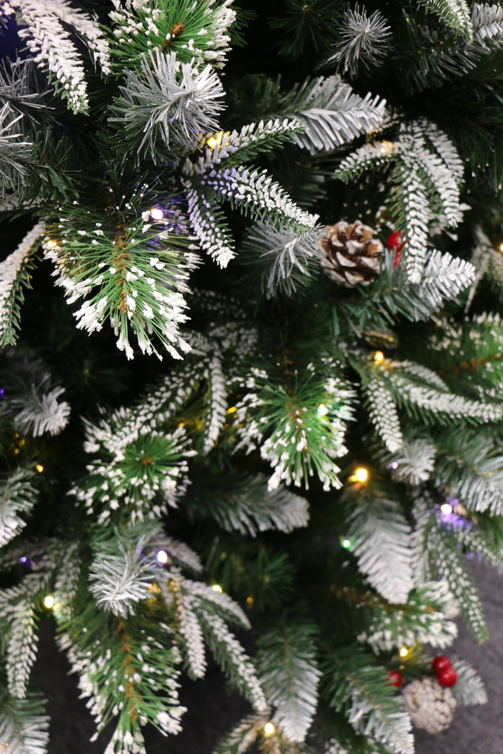 8ft Pre-lit Super Dual Flocked Pine Christmas Tree, Colour Changing LED Lights