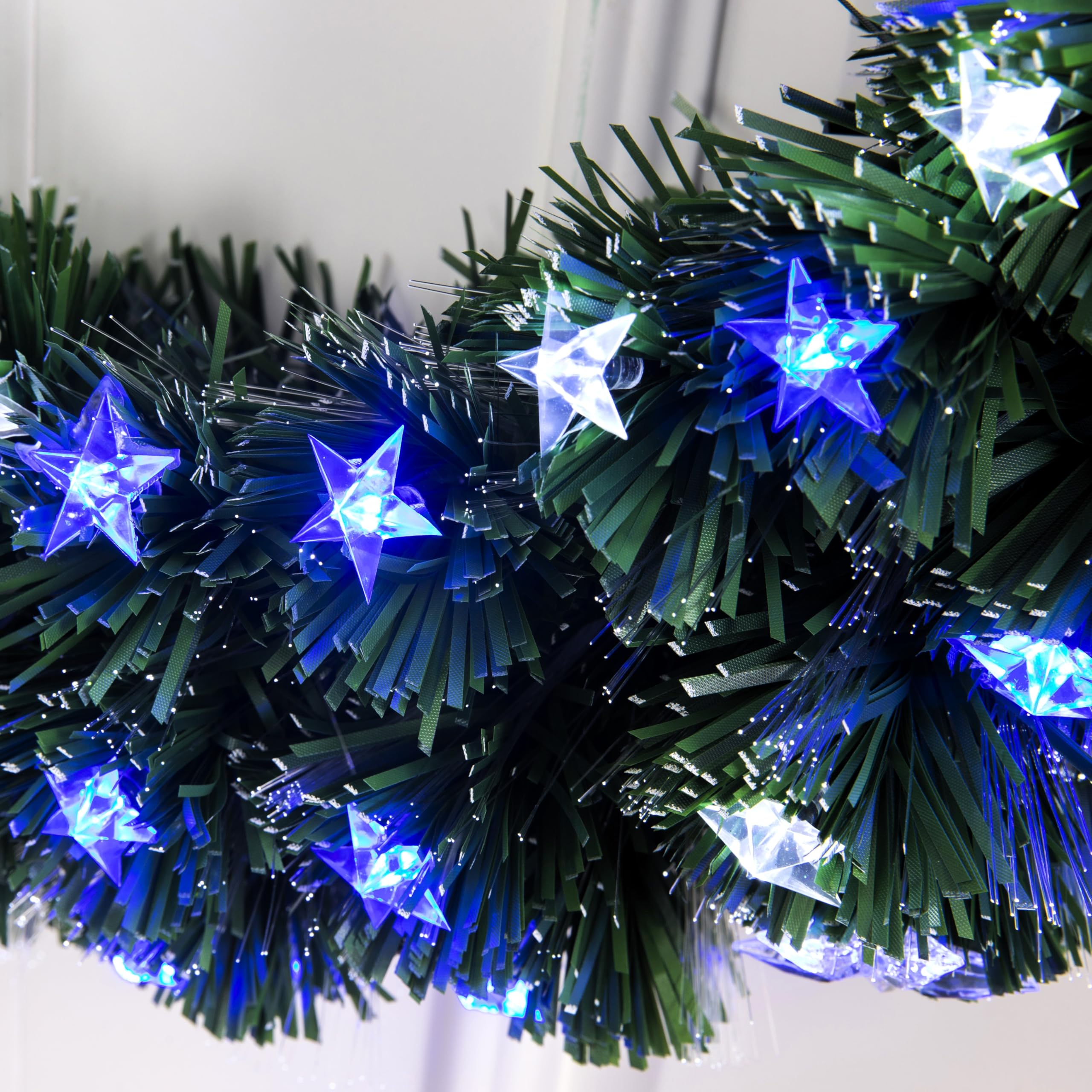 Blue and White Star Lighted Fiber Optic Christams Wreath