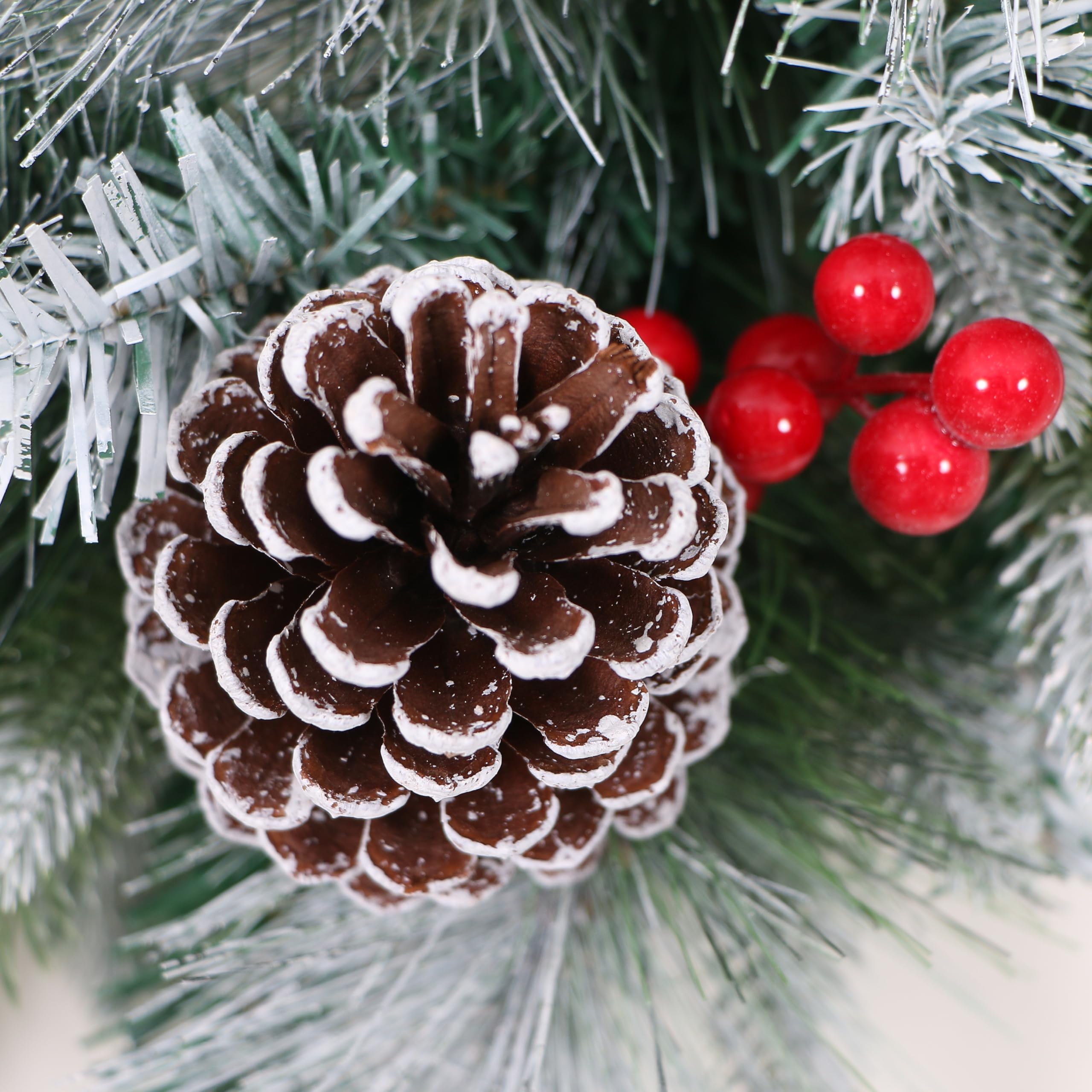 Forsted Blossom Pine Christmas Wreath Decorated with Pinecones & Red Berries Diameter