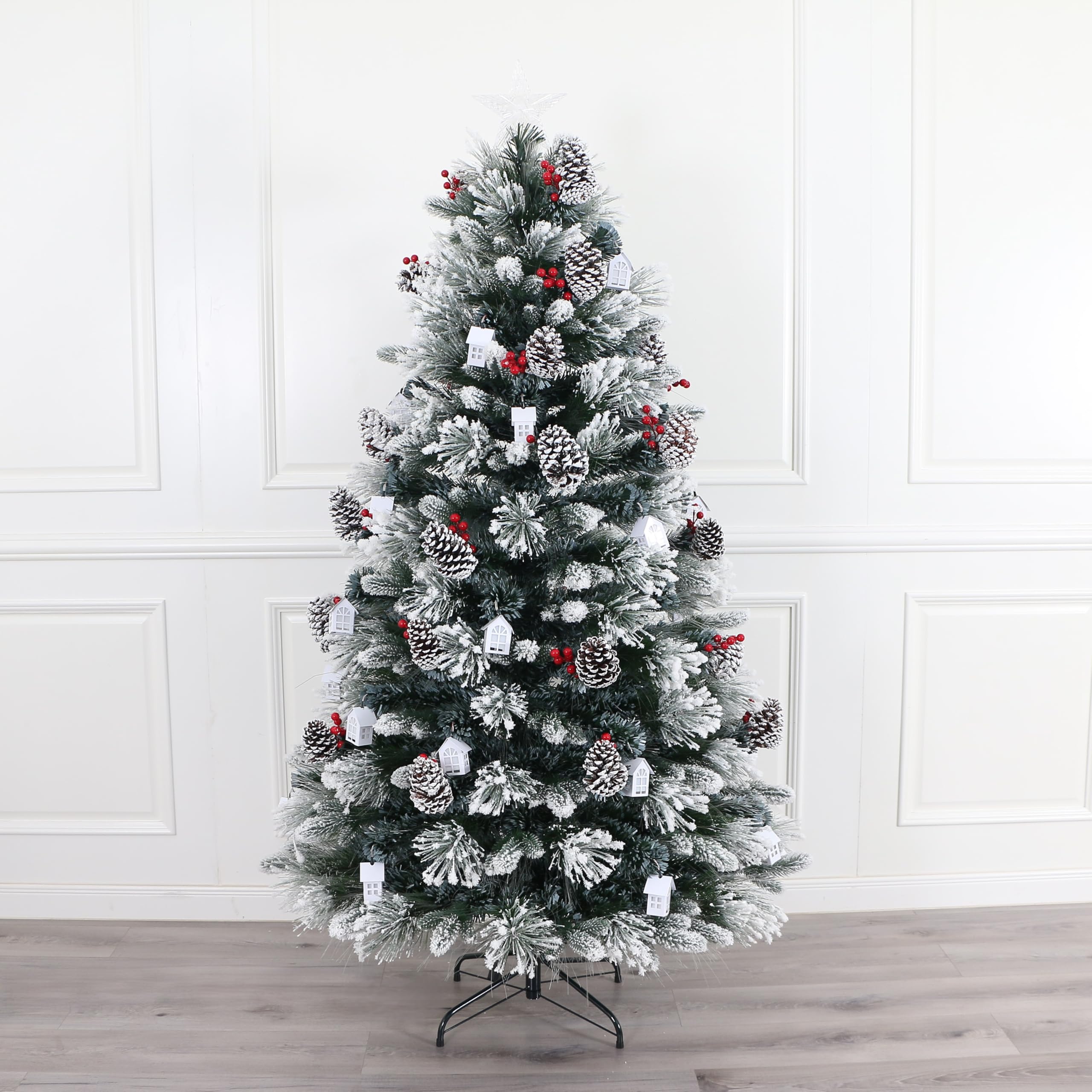 Pre-Lit Decorated Little White House Christmas Tree, Pre-lit Cool White Lights