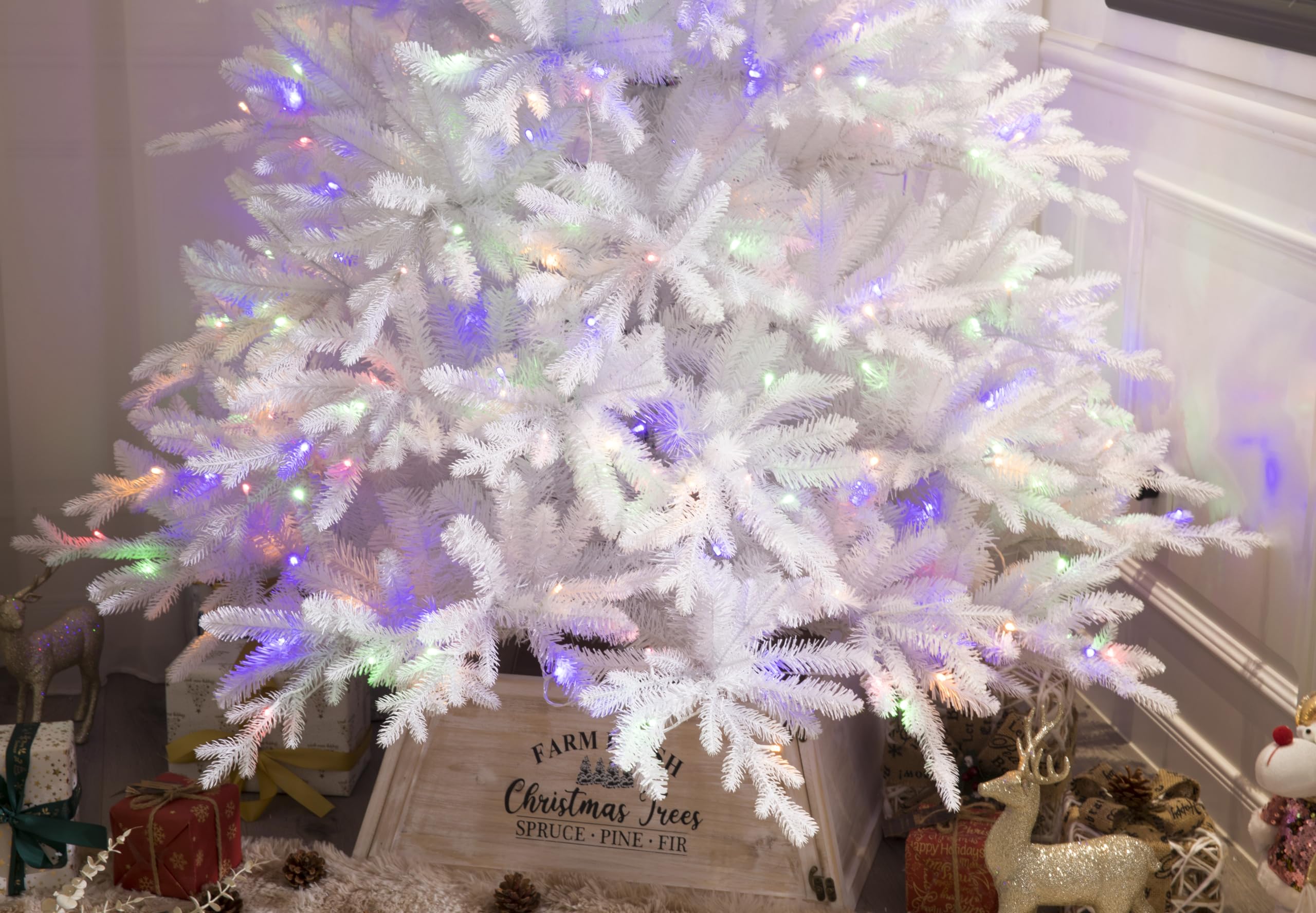 Realistic White Christmas Tree Pre-lit With Color-changing LED lights