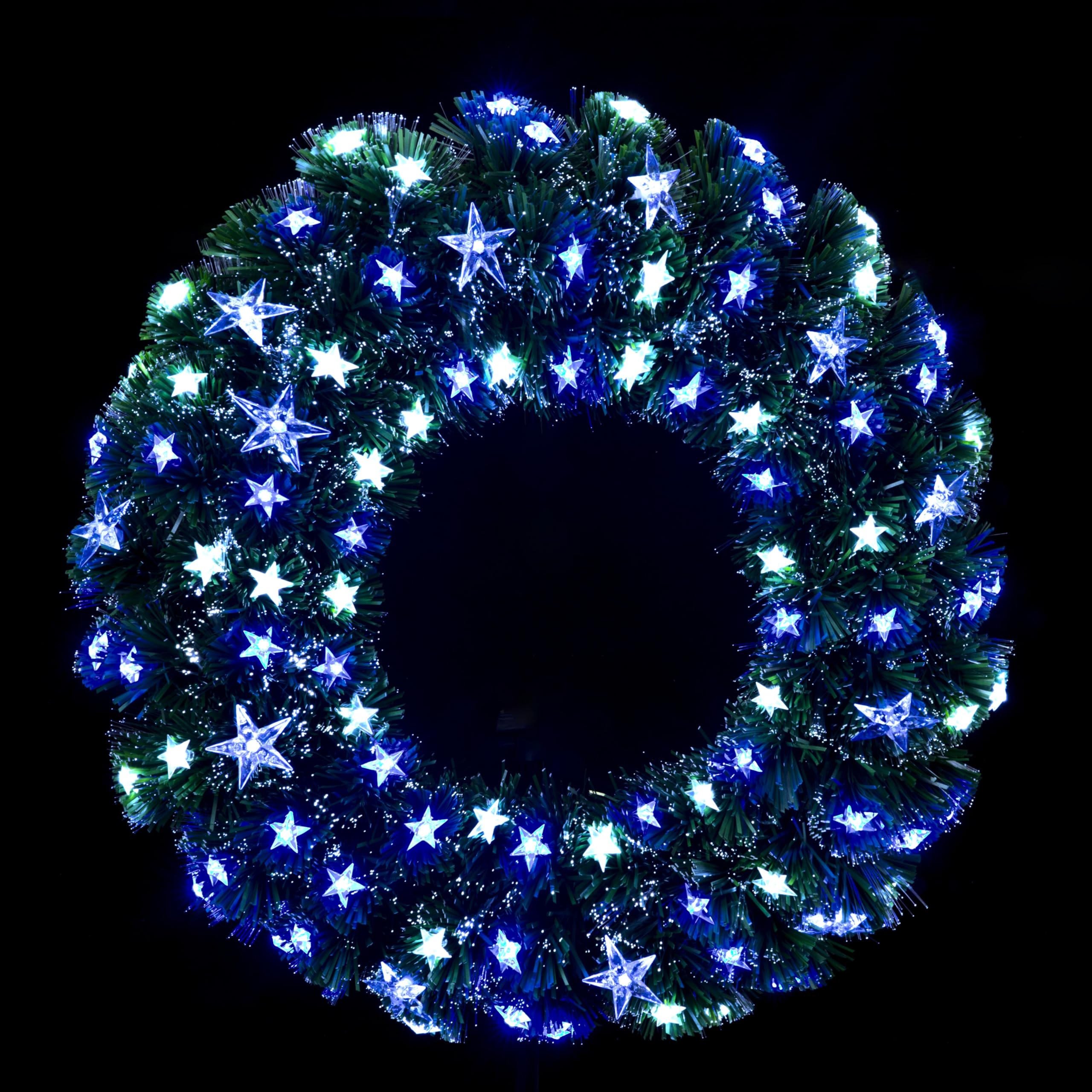 Blue and White Star Lighted Fiber Optic Christams Wreath