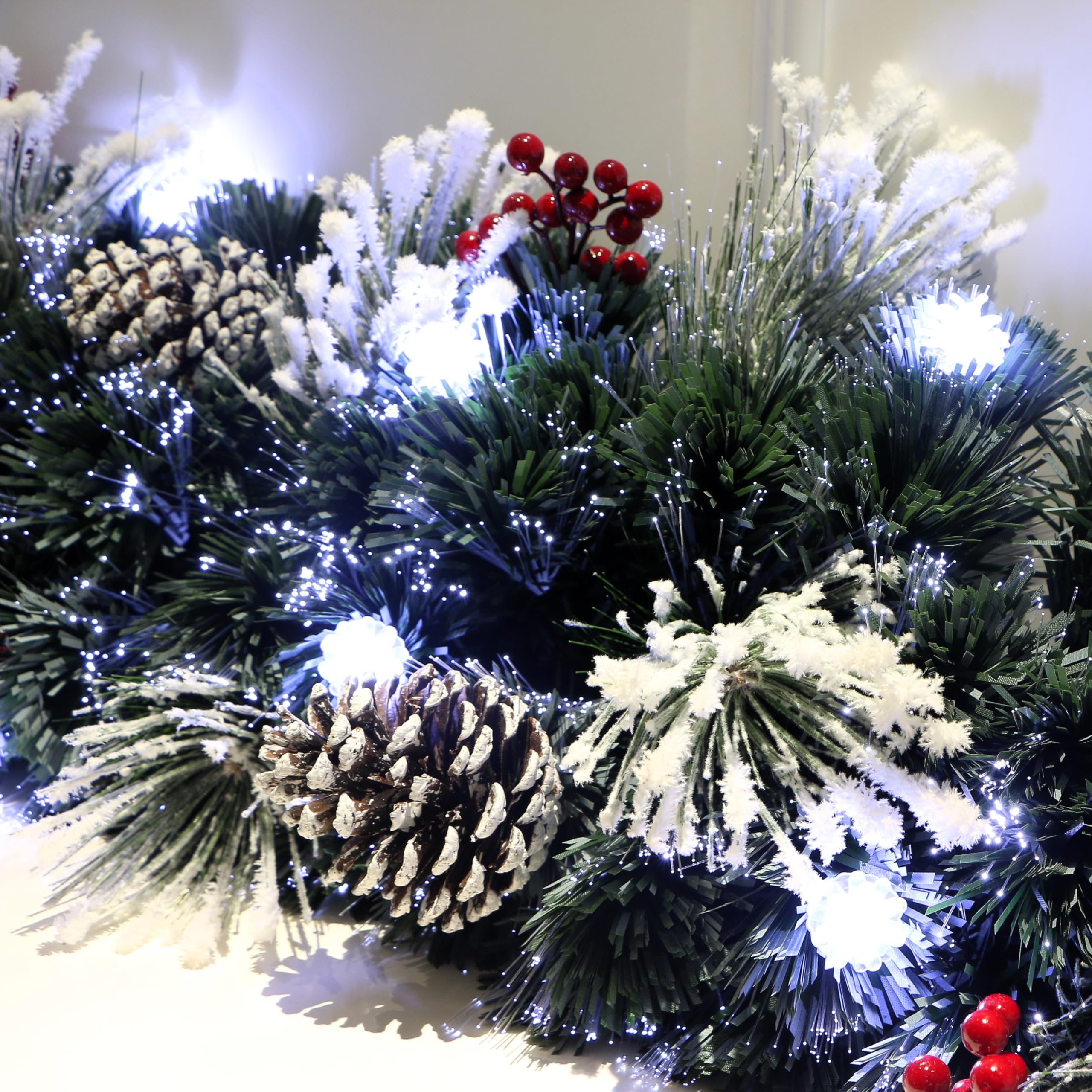 Frosted White Pine Fiber Optic Christmas Wreath