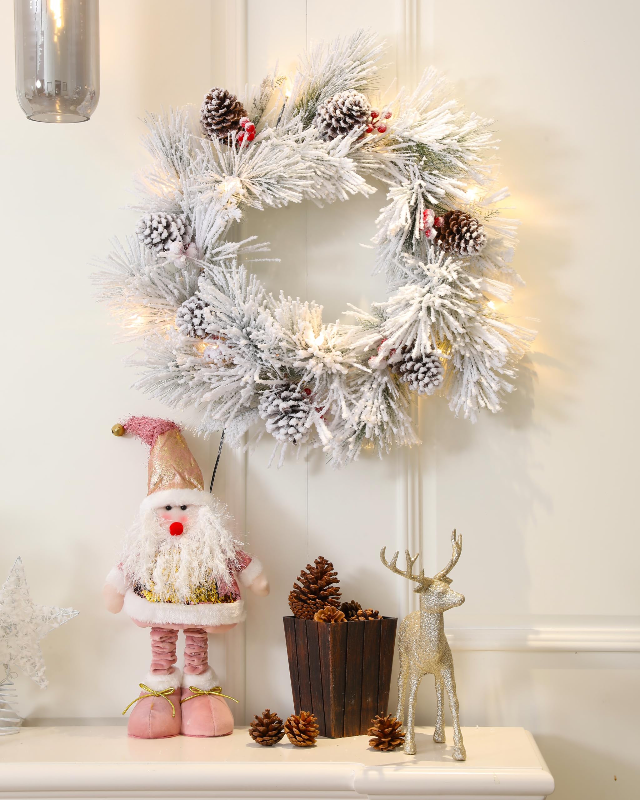 Flocked Fiber Optic Christmas Wreath