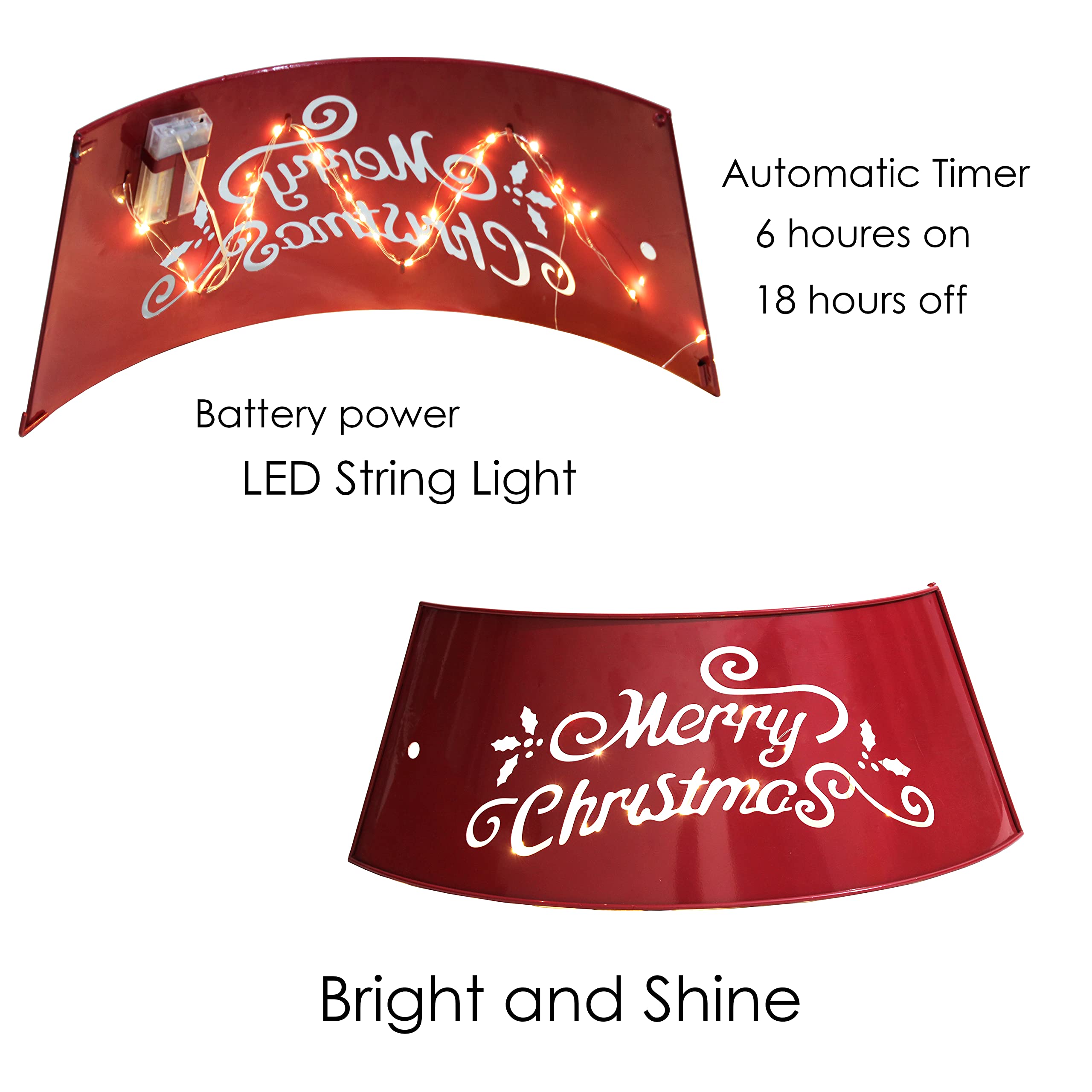 Metal Merry Christmas Tree Collar with Lights