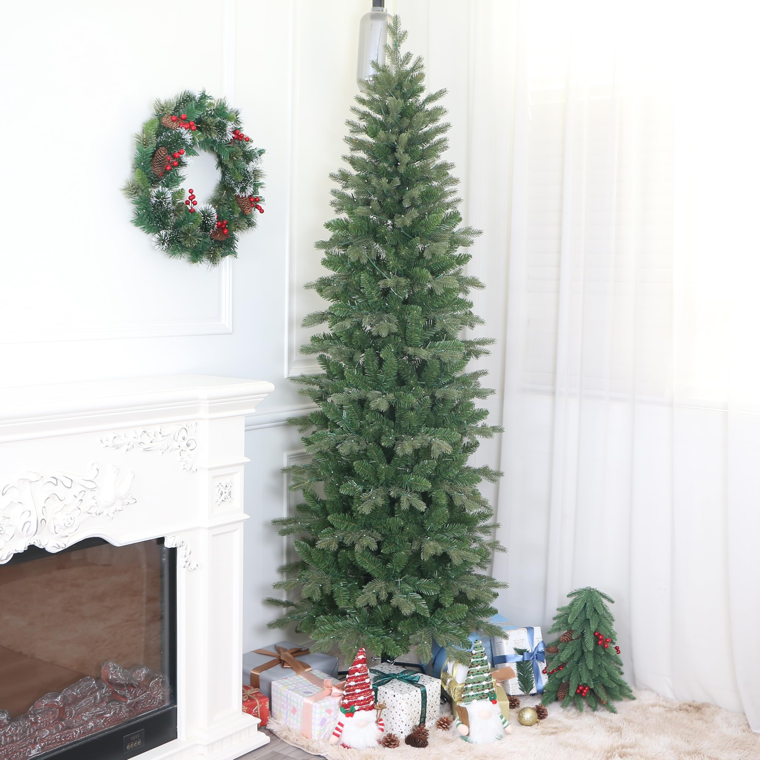 Realistic Slim Fraser Fir Pre-lit Christmas Tree, Warm White Lights