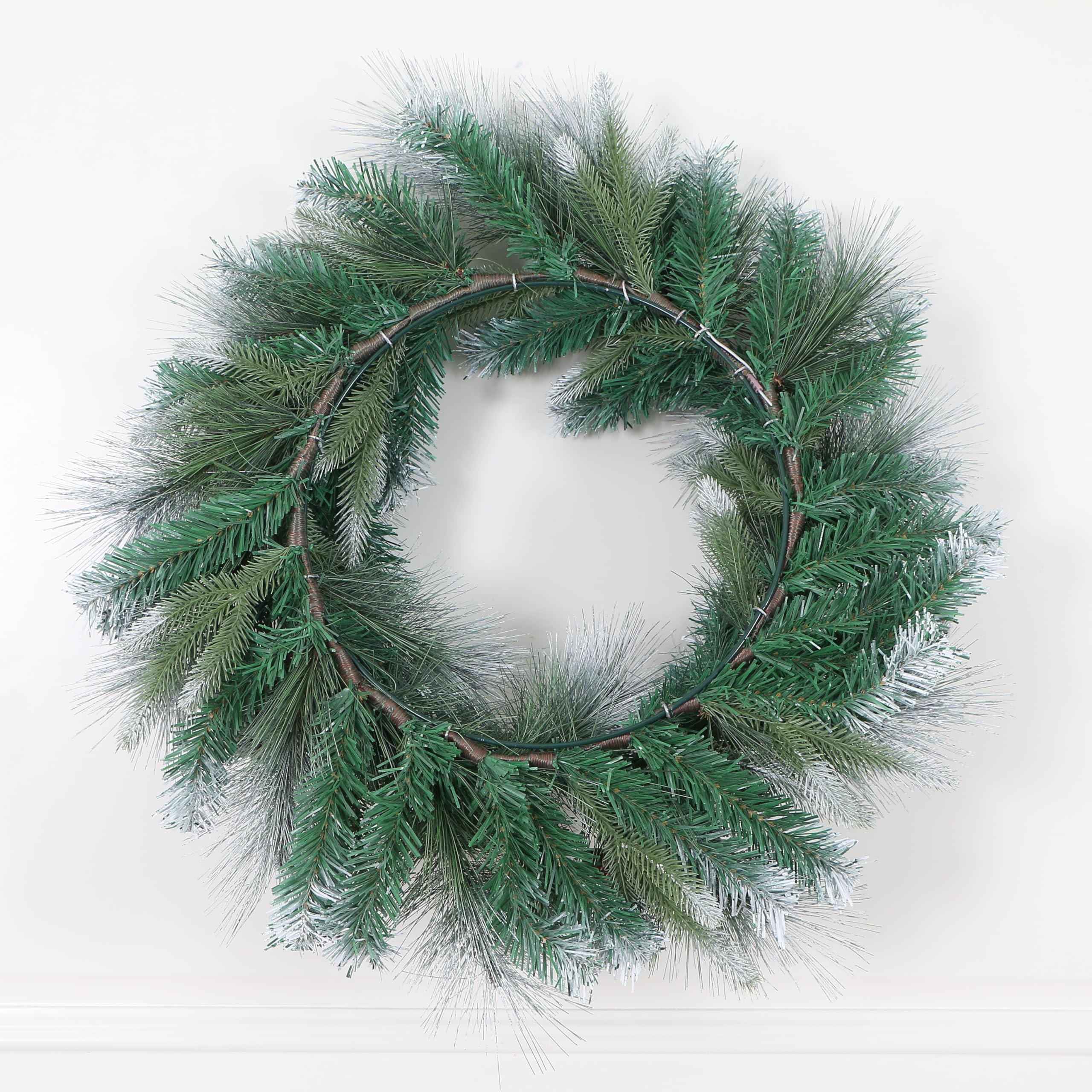 Forsted Blossom Pine Christmas Wreath Decorated with Pinecones & Red Berries Diameter