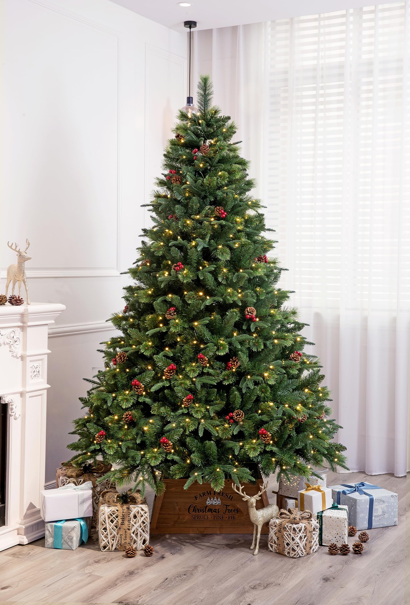 True Nature Beauty Realistic Pine Christmas Tree Pre-lit with Dual LED Lights