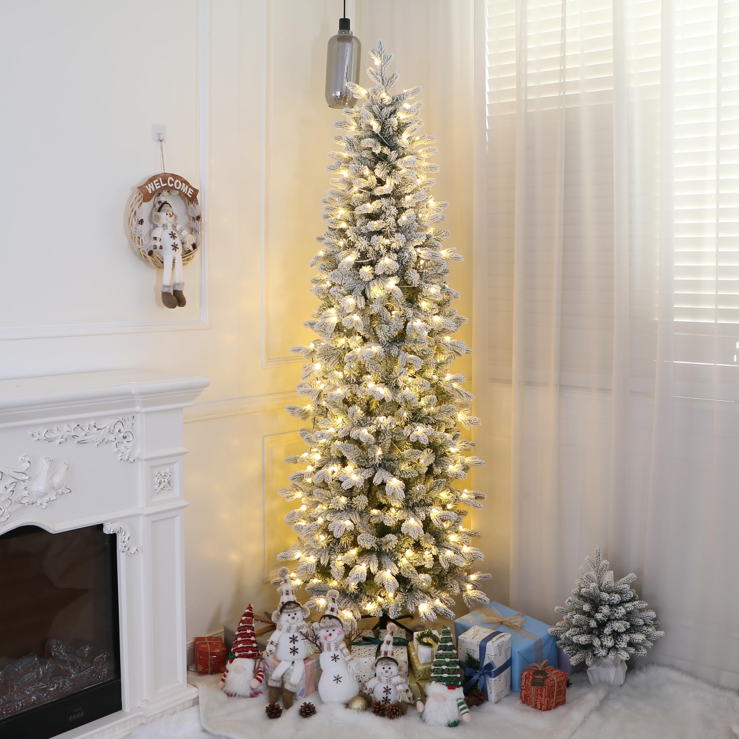 Pencil Alaska Flocked Christmas Tree, Slim Shape