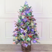 4Ft Potted Blue Spruce Christmas Tree Decorated with Country Style Ornaments