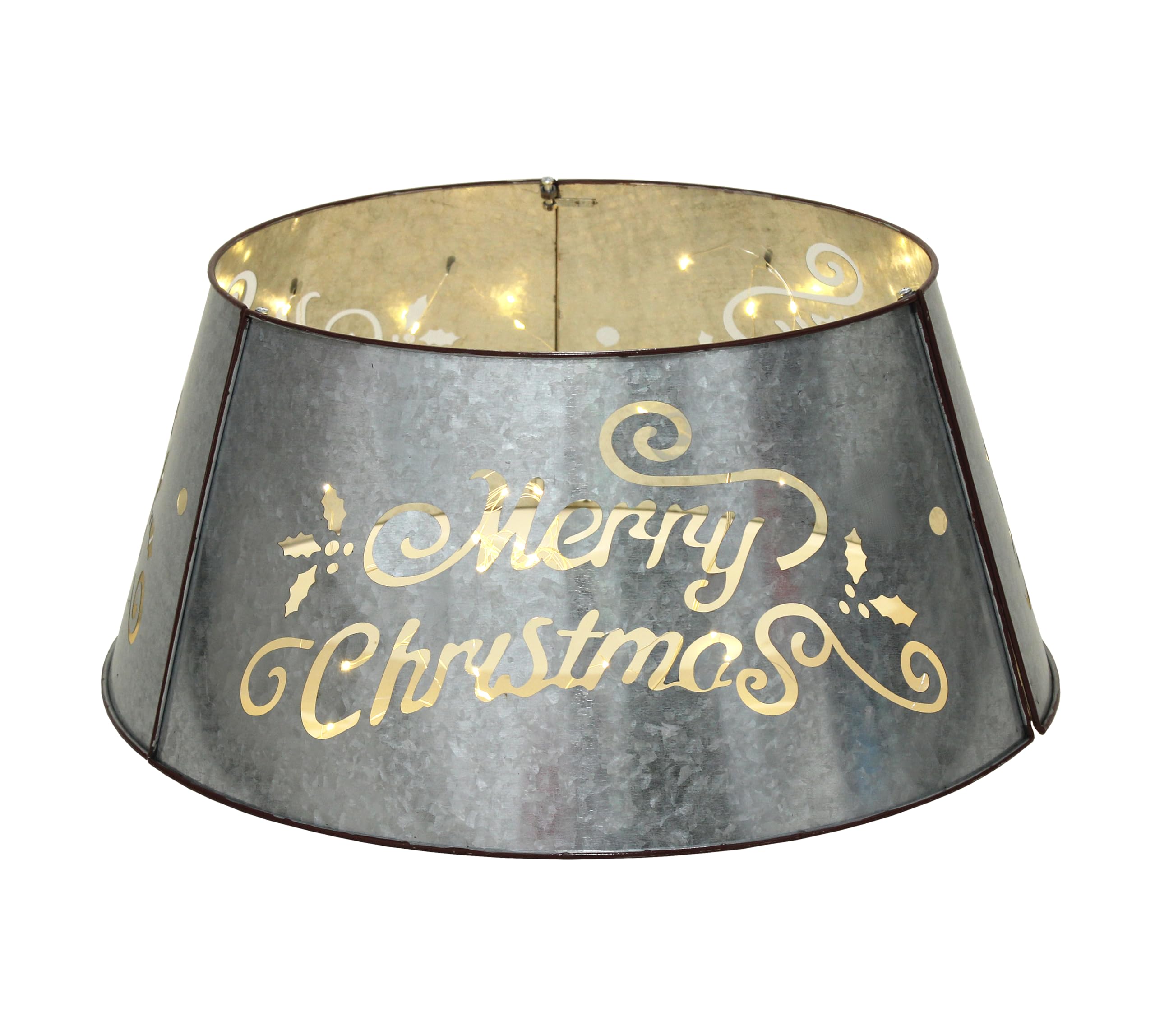 21'' Galvanized Metal Merry Christmas Tree Collar, Moden Country