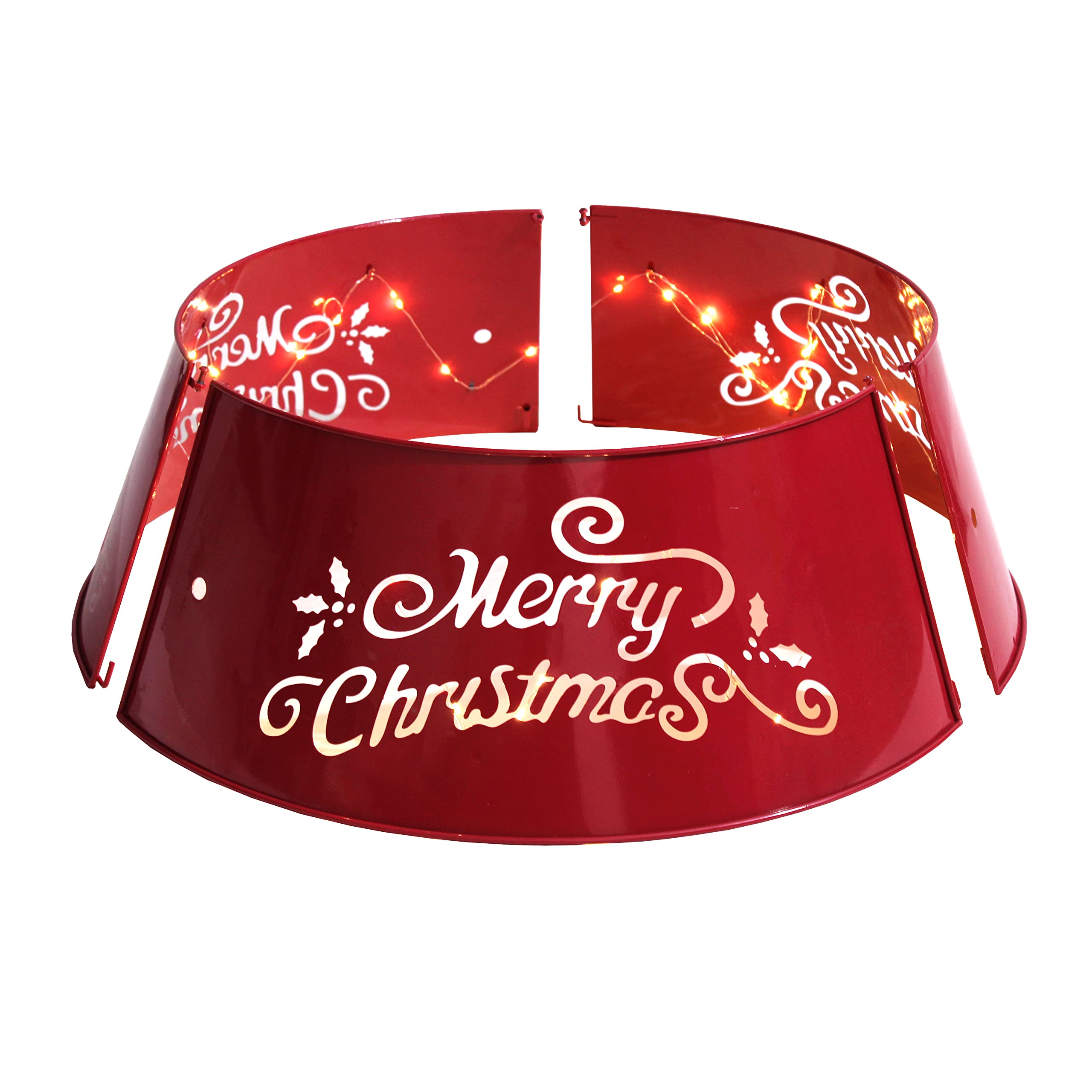 Metal Merry Christmas Tree Collar with Lights