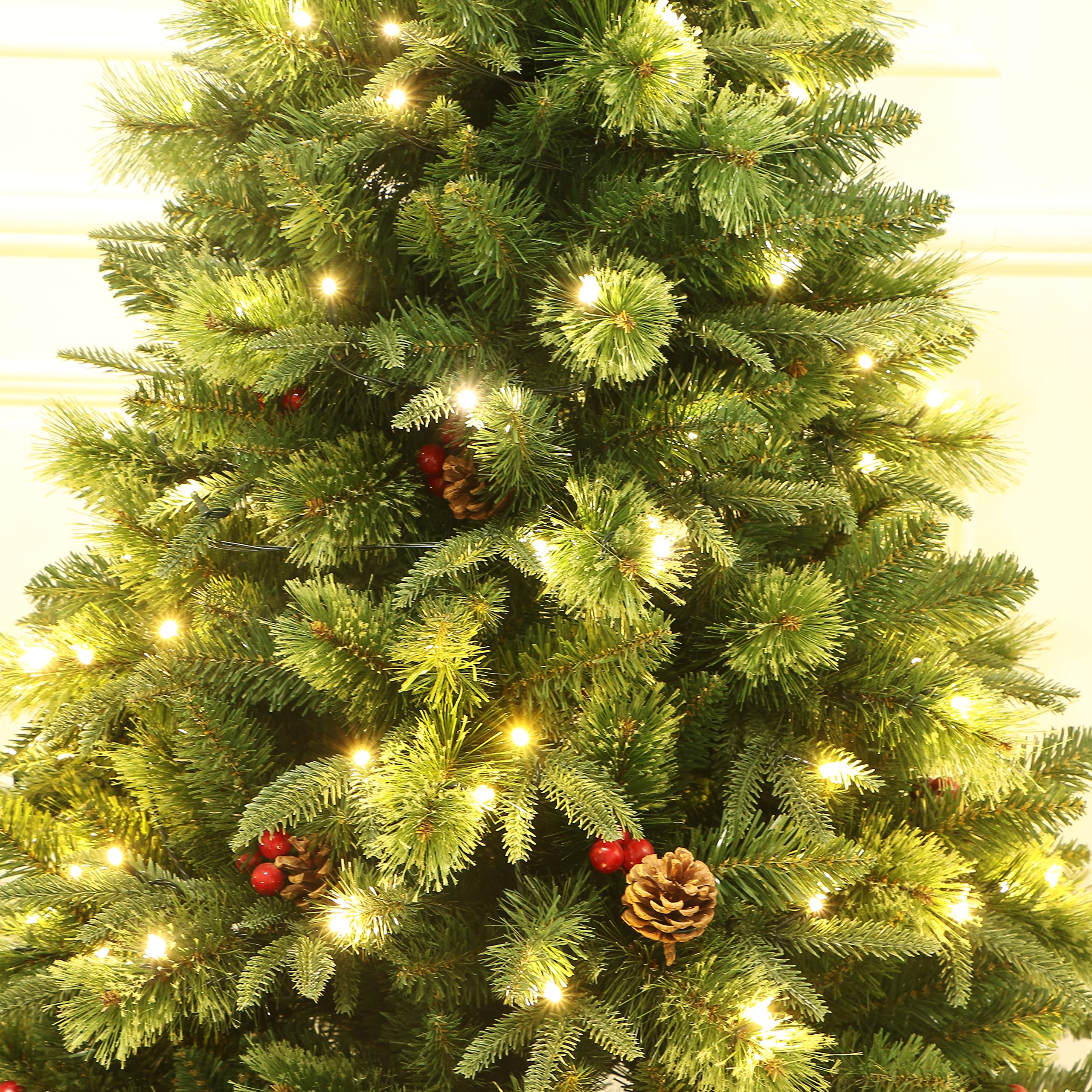 5Ft Realistic Blossom Pine Christmas Tree Pre-lit with Dual Color LED Lights