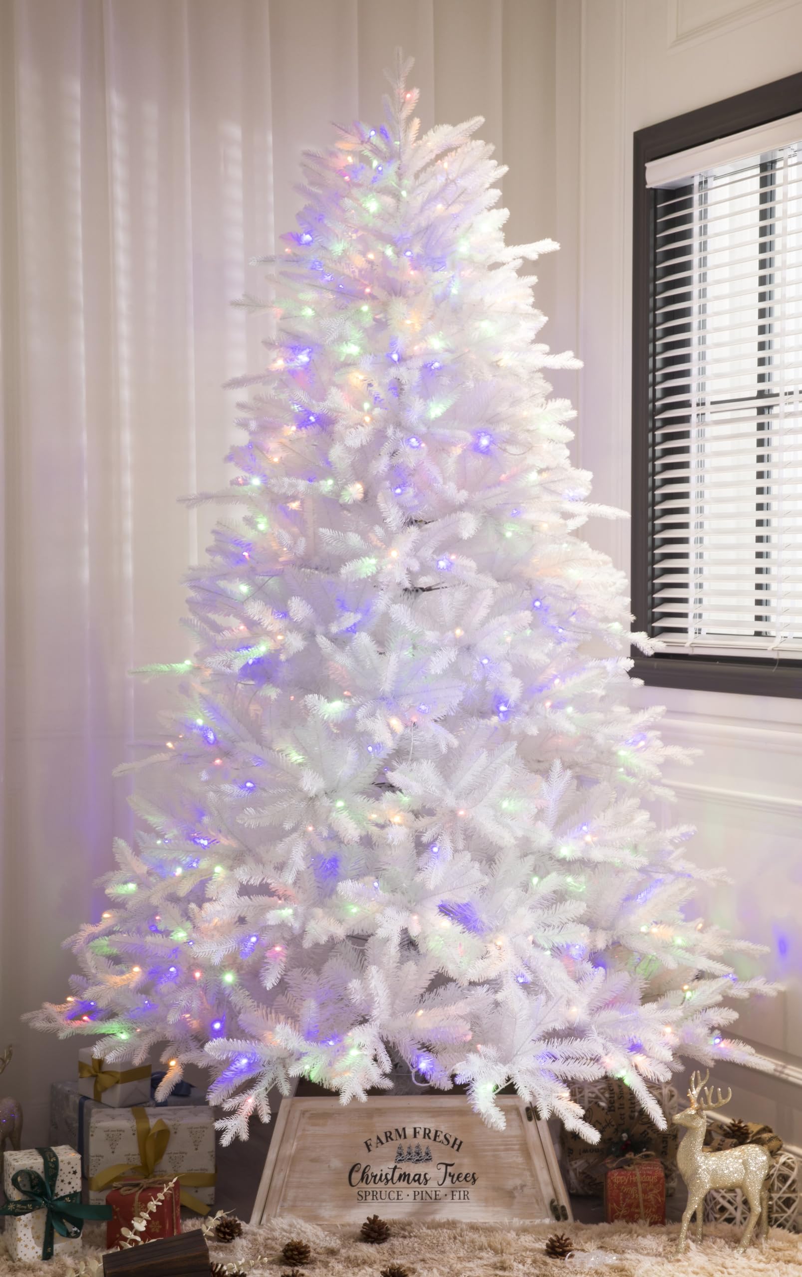 Realistic White Christmas Tree Pre-lit With Color-changing LED lights