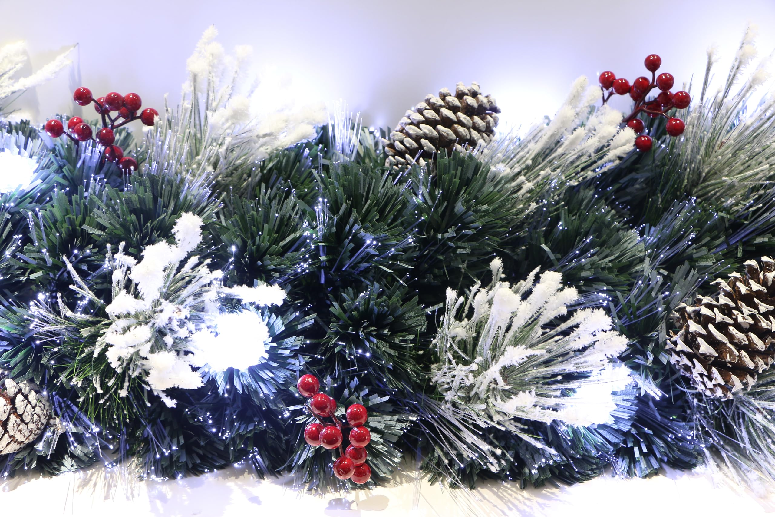 Frosted White Pine Fiber Optic Christmas Wreath