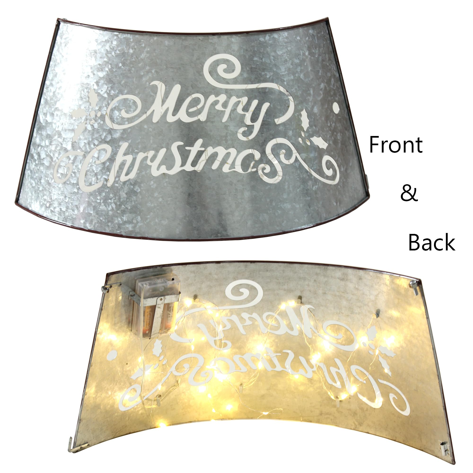 21'' Galvanized Metal Merry Christmas Tree Collar, Moden Country