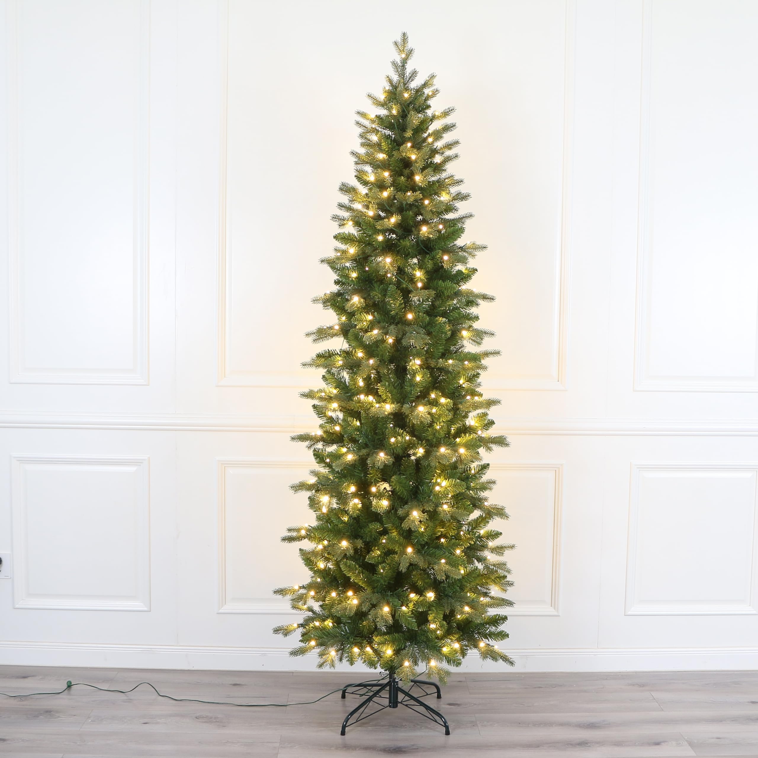 Realistic Slim Fraser Fir Pre-lit Christmas Tree, Warm White Lights