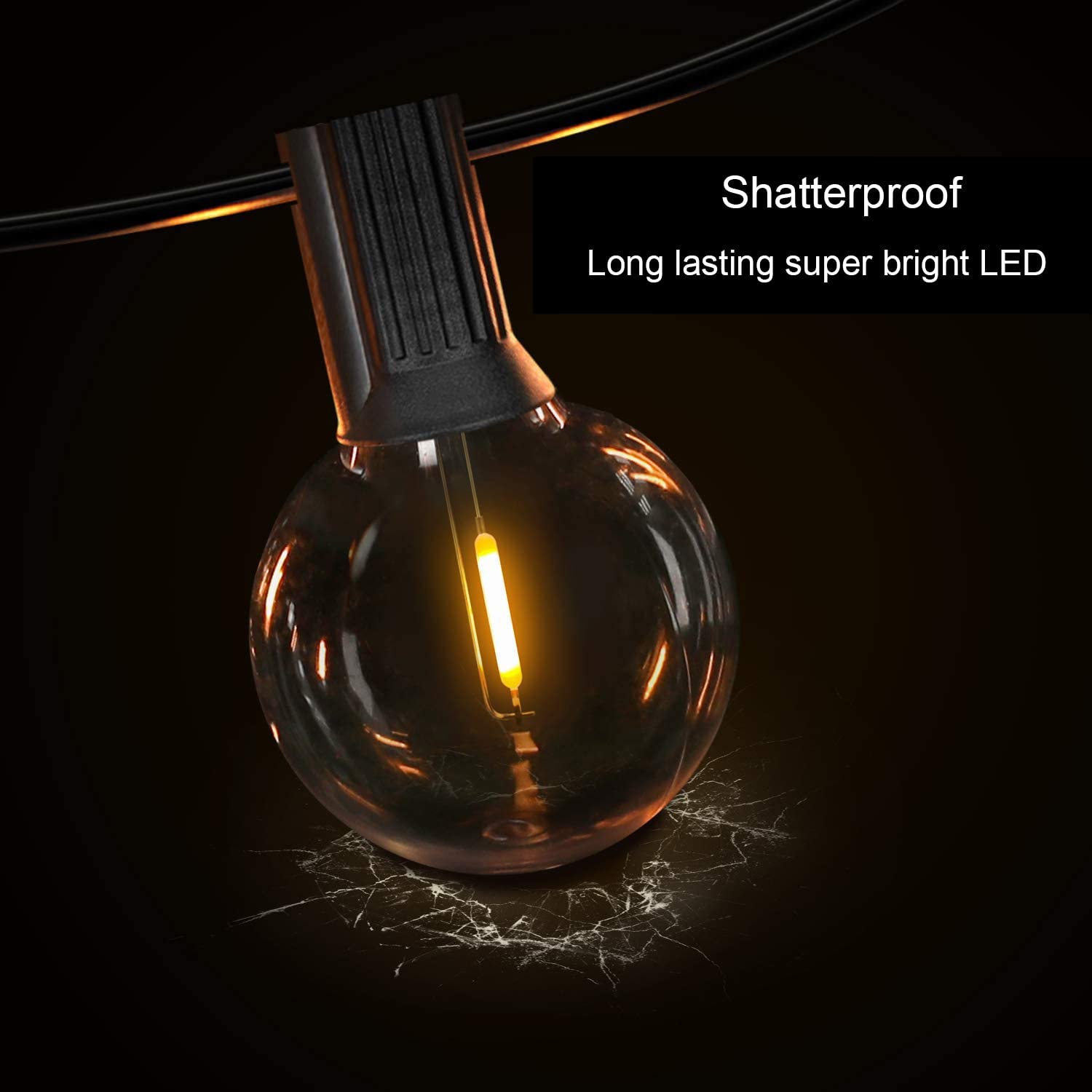 Holiday Stuff 25Ft G40 25+2 LED Solar Powered Outdoor String Lights/Patio Lights