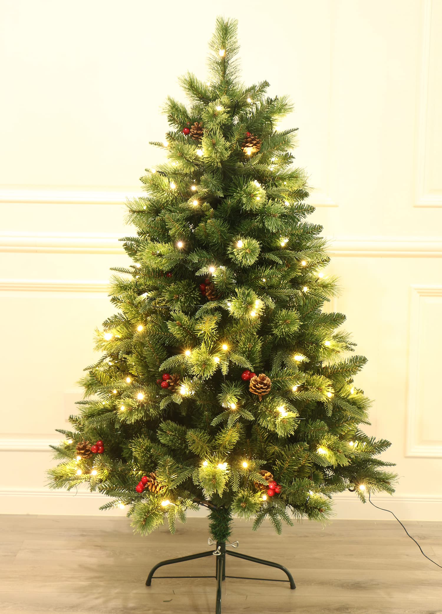 5Ft Realistic Blossom Pine Christmas Tree Pre-lit with Dual Color LED Lights