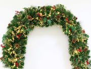 6 Foot Fiber Optic Christmas Garland Pre-lit LED Lights Decorated with Pine Cones and Red Berries