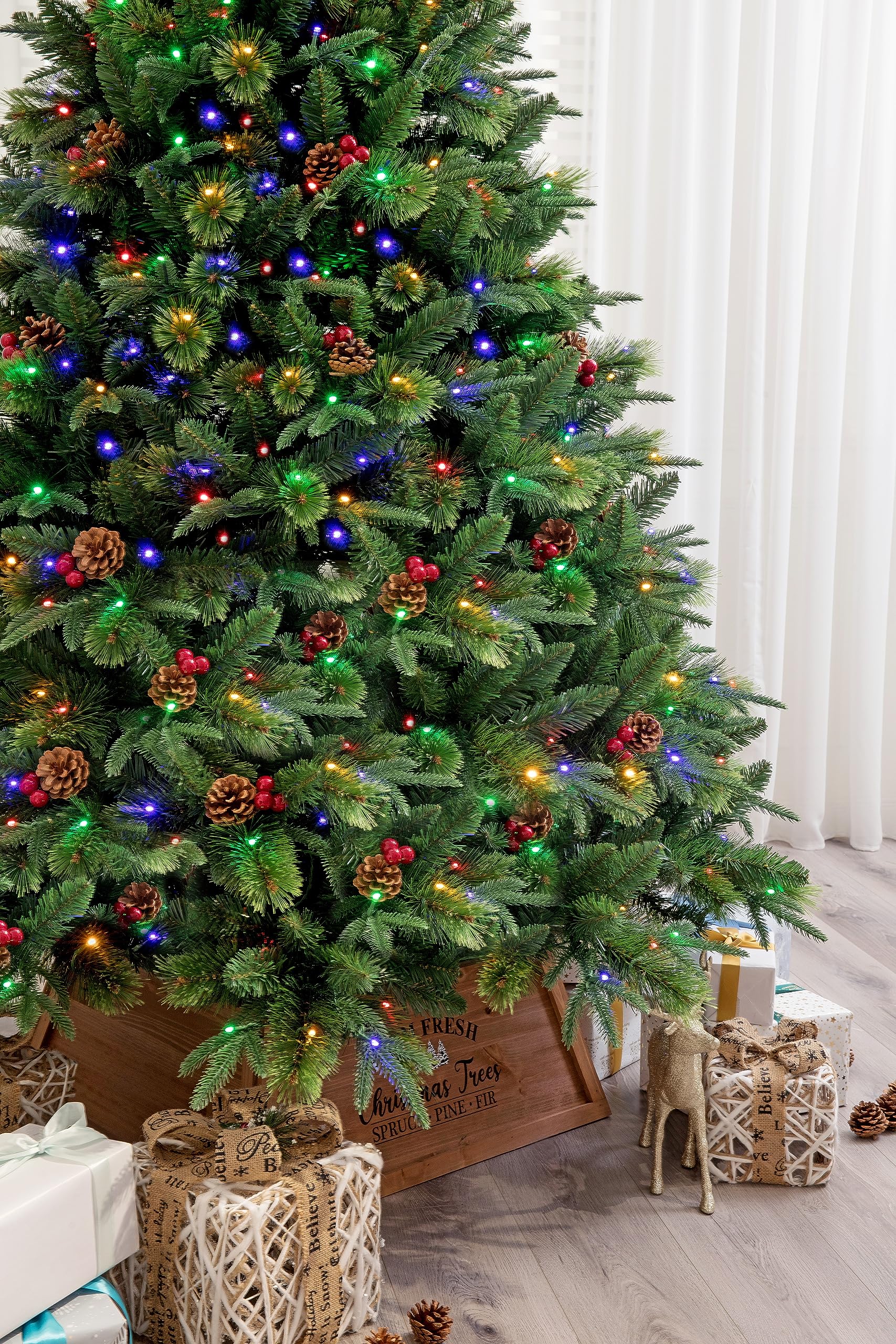 True Nature Beauty Realistic Pine Christmas Tree Pre-lit with Dual LED Lights