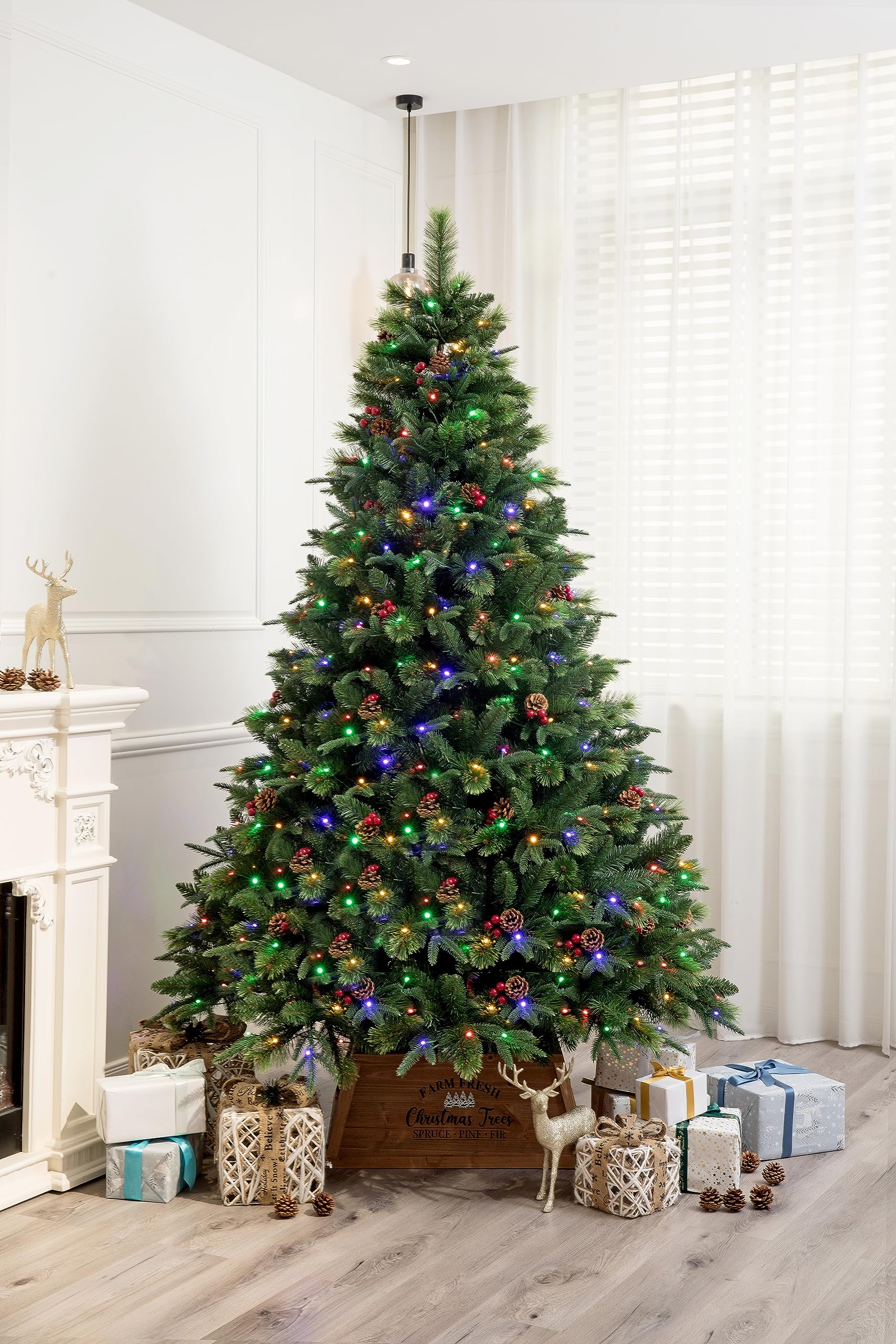 True Nature Beauty Realistic Pine Christmas Tree Pre-lit with Dual LED Lights