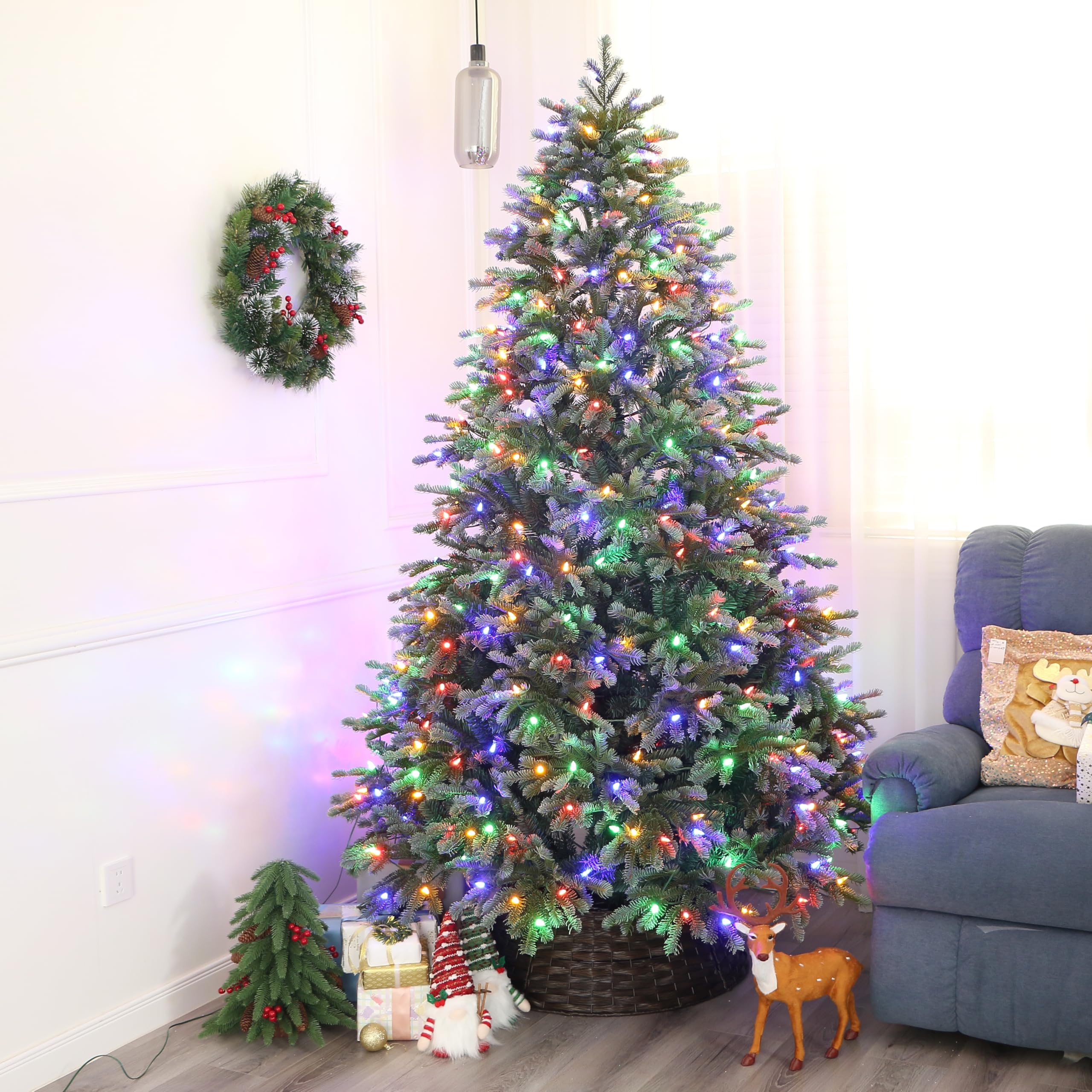 Holiday Stuff Dual Fraser Fir Pre-Lit Artificial Christmas Tree, Colour Changing LEDs, Remote Control