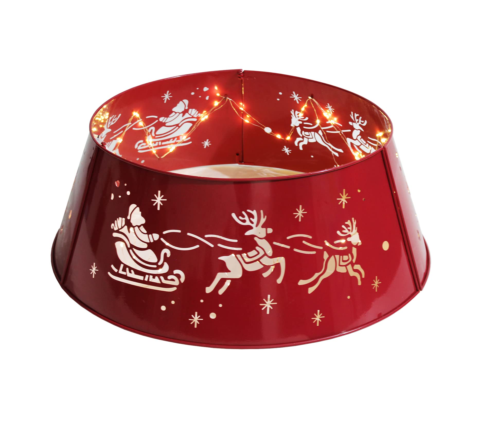 Metal Merry Christmas Tree Collar with Lights