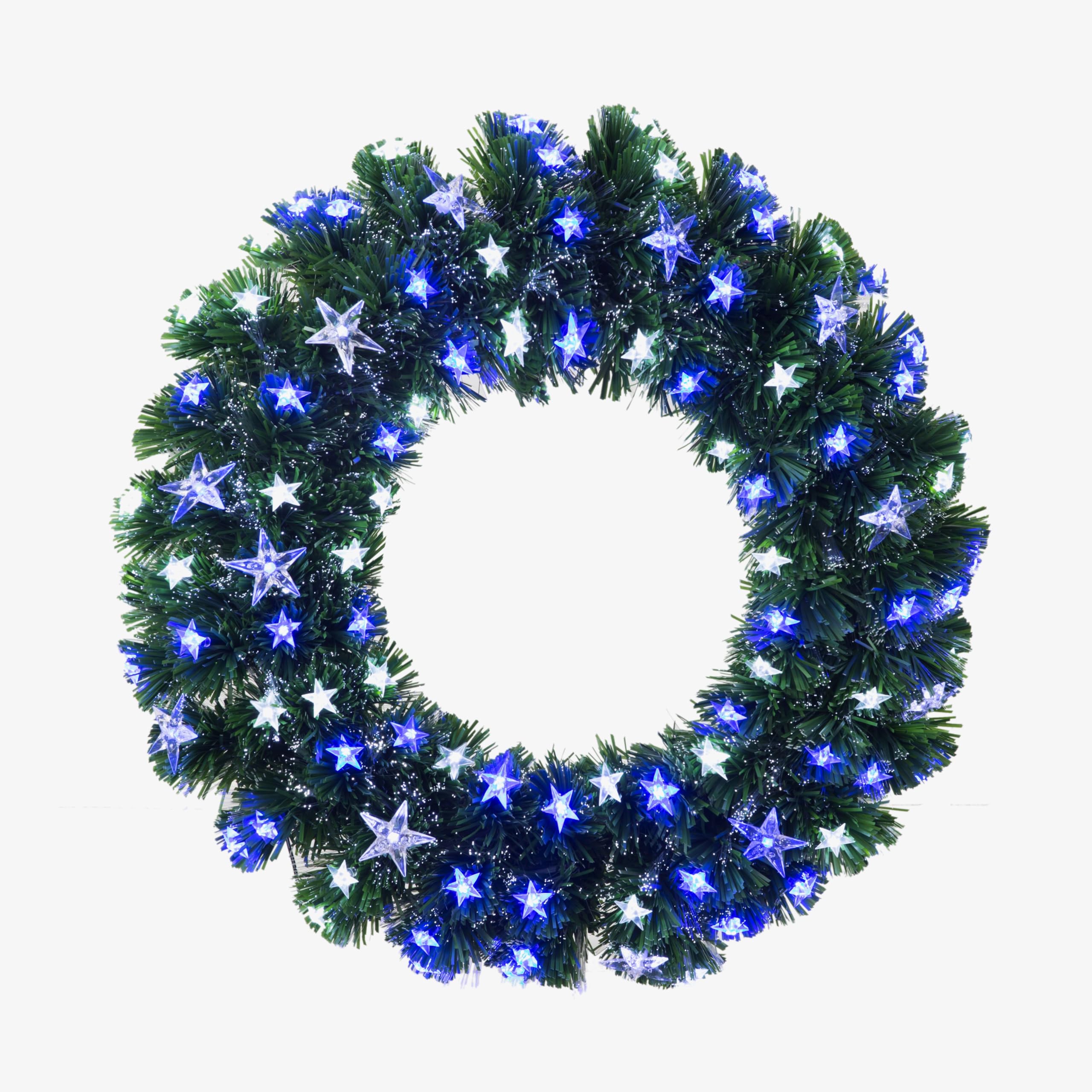 Blue and White Star Lighted Fiber Optic Christams Wreath