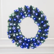 Blue and White Star Lighted Fiber Optic Christams Wreath