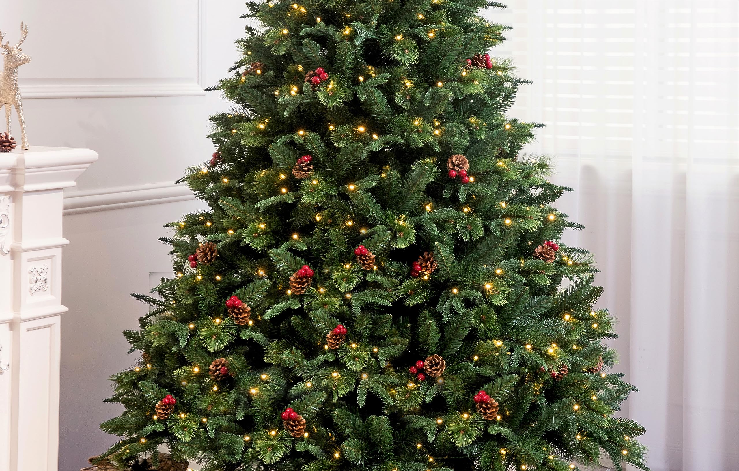 True Nature Beauty Realistic Pine Christmas Tree Pre-lit with Dual LED Lights