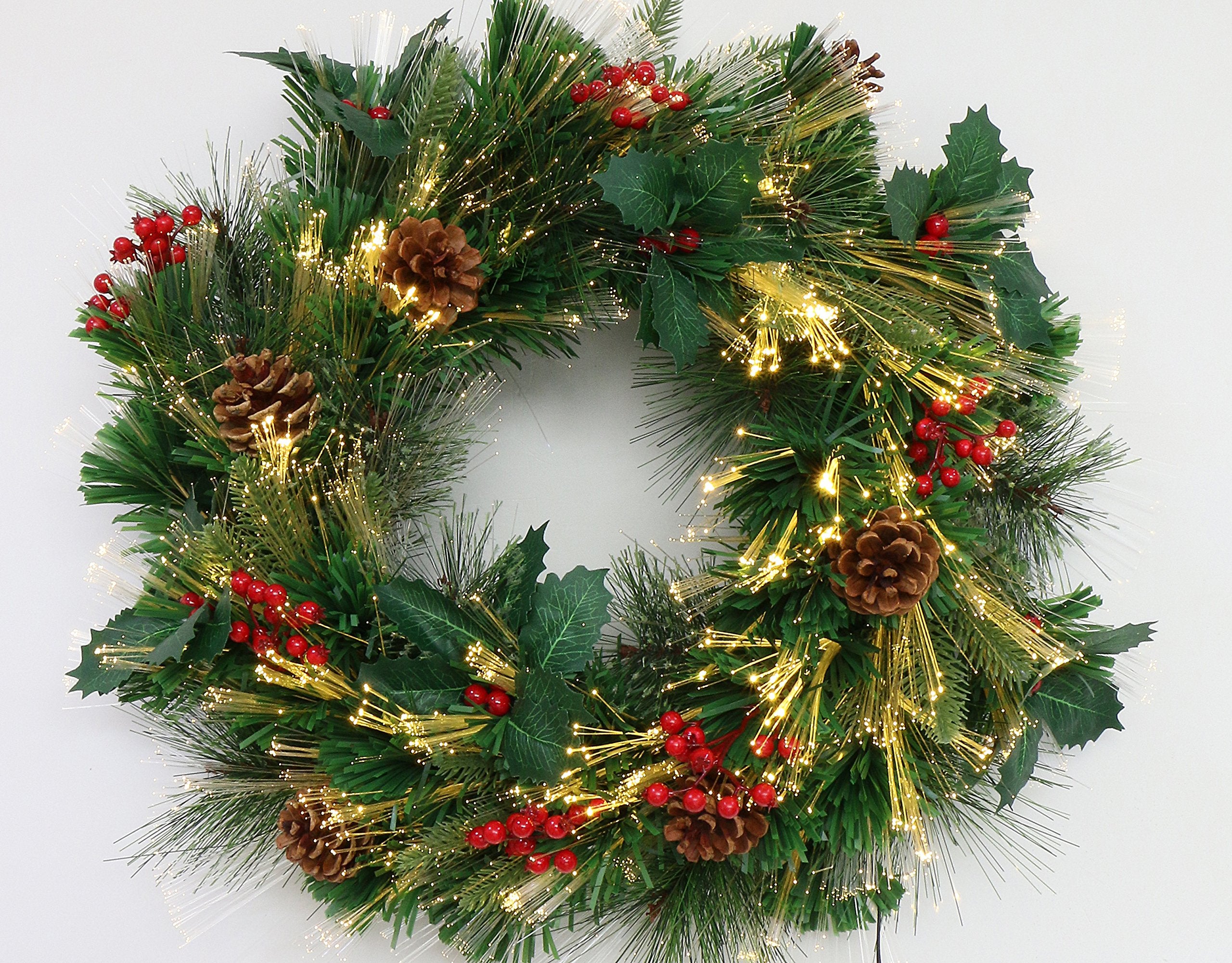 Holly Fest Fiber Optic Christmas Wreath with LED Lights – HOLIDAY