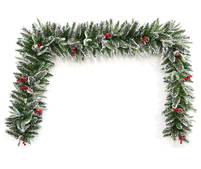 HOLIDAY STUFF 9 Foot Frosted Pine Christmas Garland Decorated