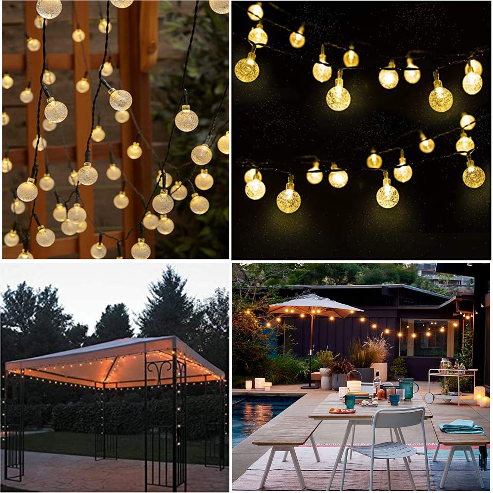 Remote Control with Big Solar Panel Cystal Ball String Light for Outdoor Living Dectoreation/Patio Porch/Backyard Gazebo/Camping Site