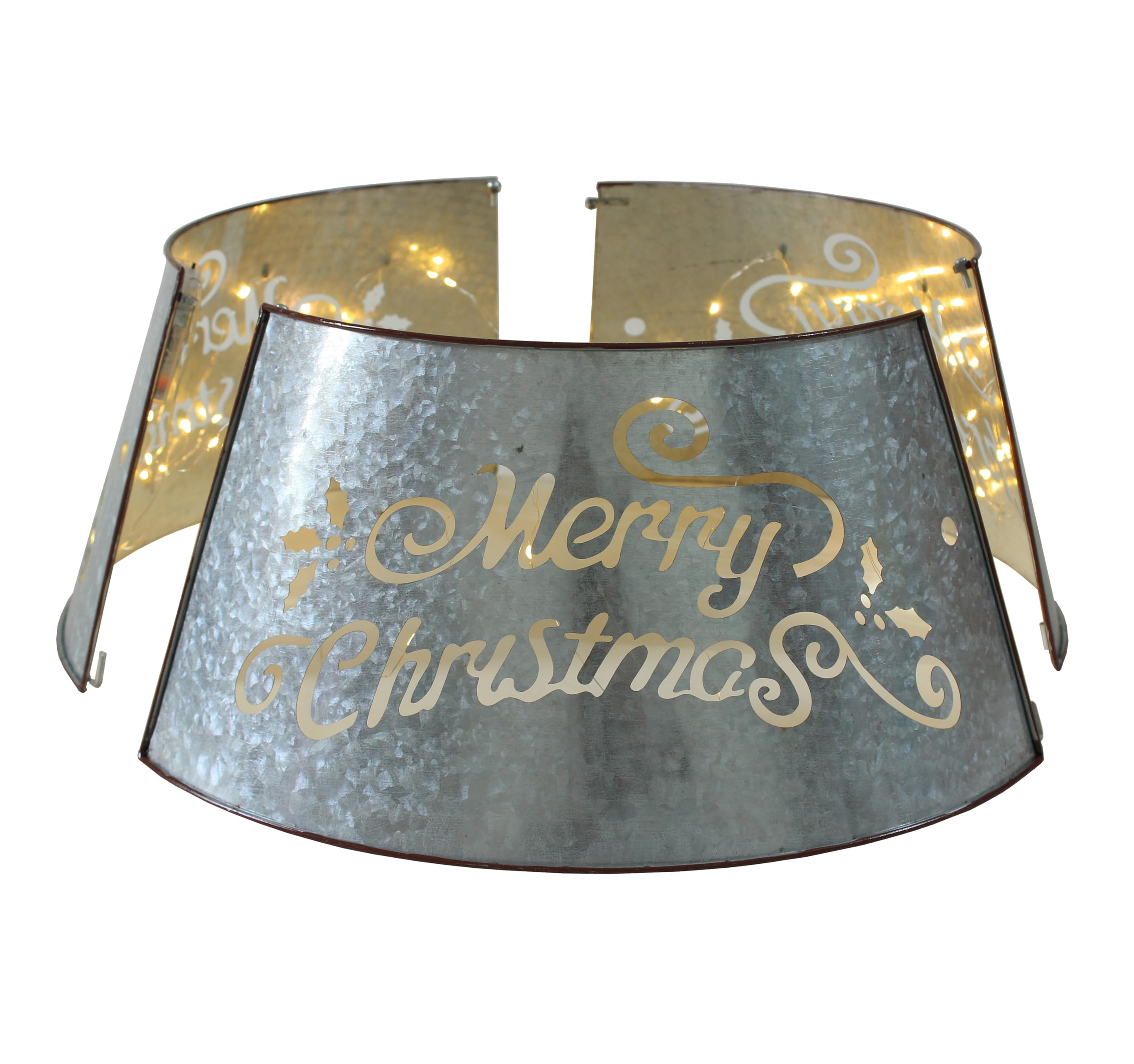 21'' Galvanized Metal Merry Christmas Tree Collar, Moden Country
