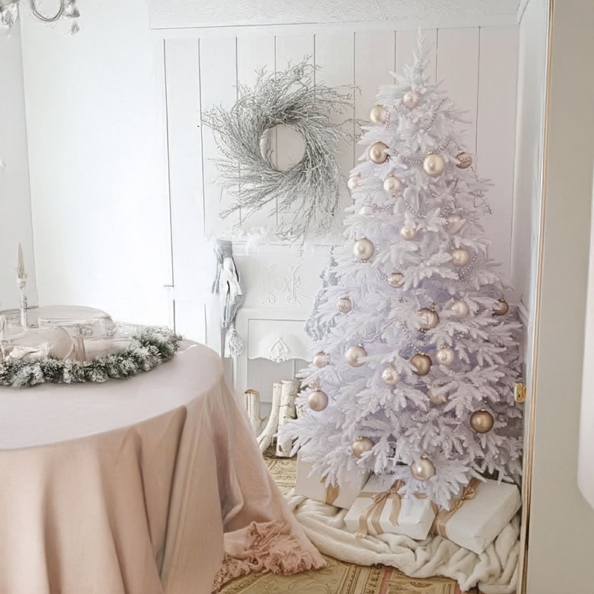 Sparkling White Christmas Tree Pre-lit with Warm-white LED Lights