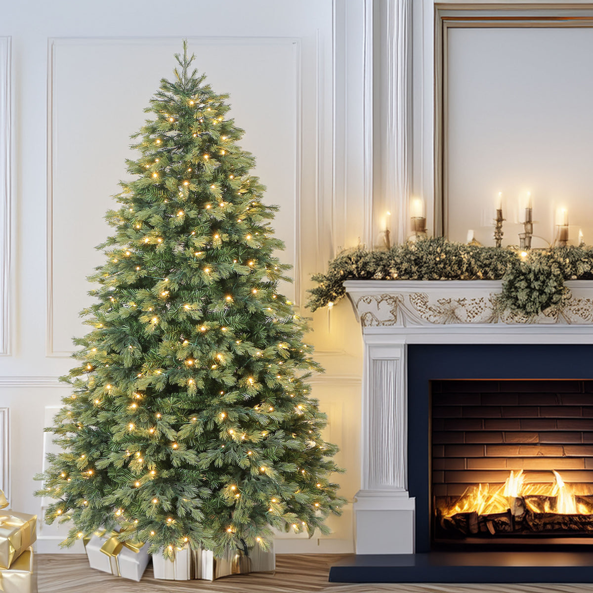 Premium Douglas Fir Artificial Christmas Tree, Pre-lit with LED Lights, Full Shape
