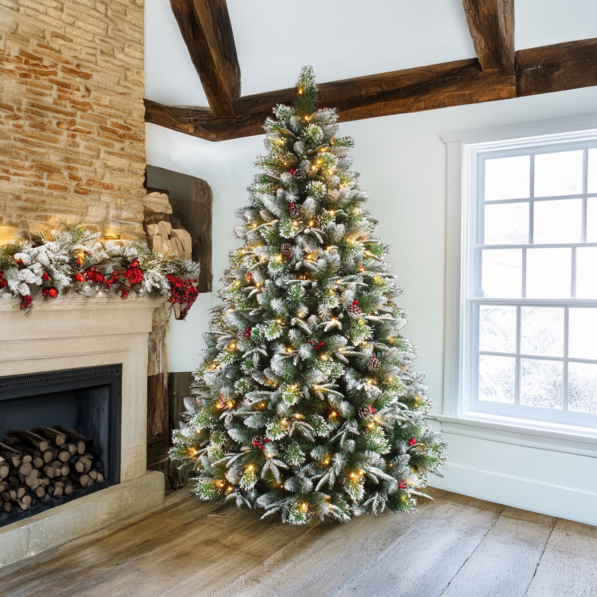 Super Dual Frosted Pine Christmas Tree Pre-lit with Dual color Lights