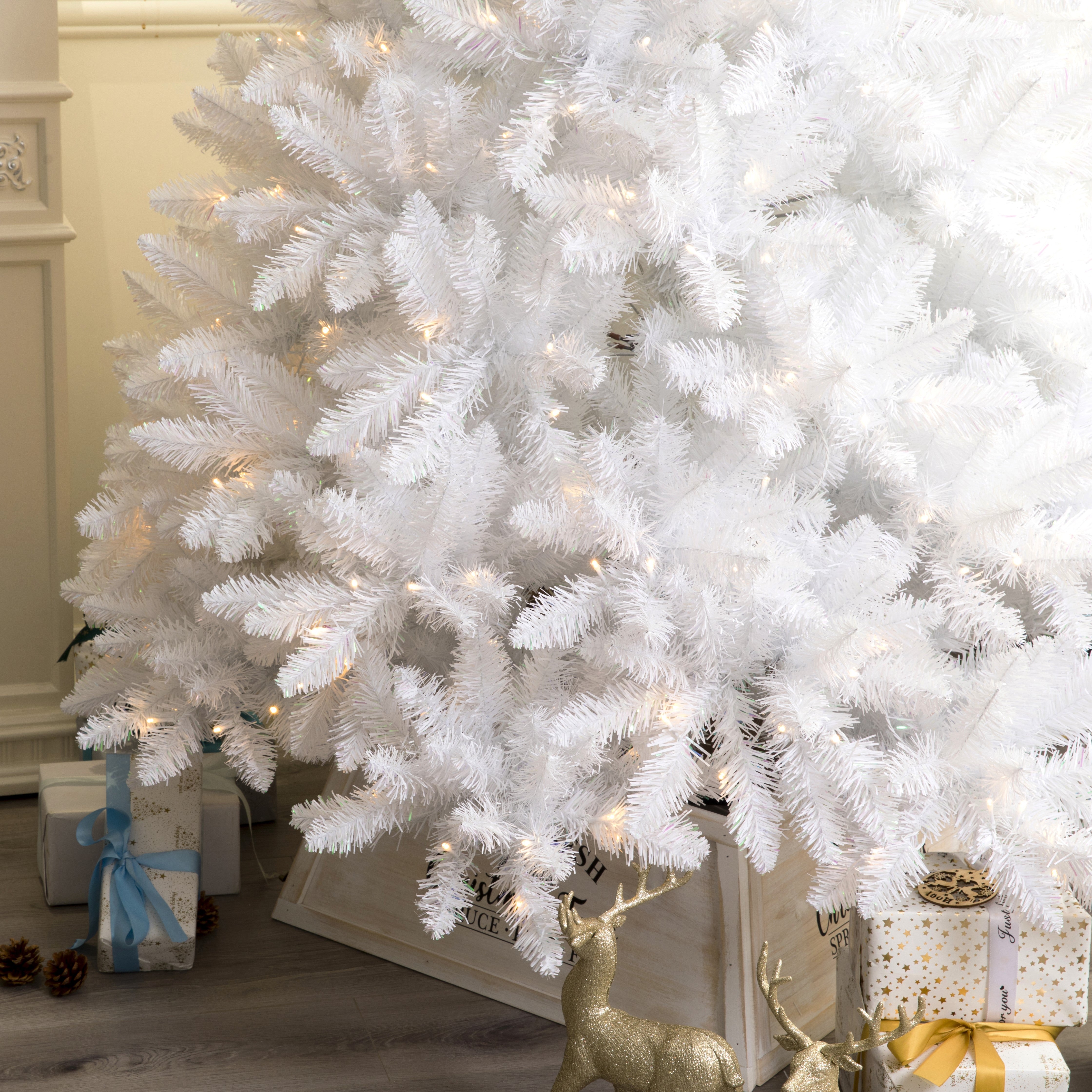 Sparkling White Christmas Tree Pre-lit with Warm-white LED Lights