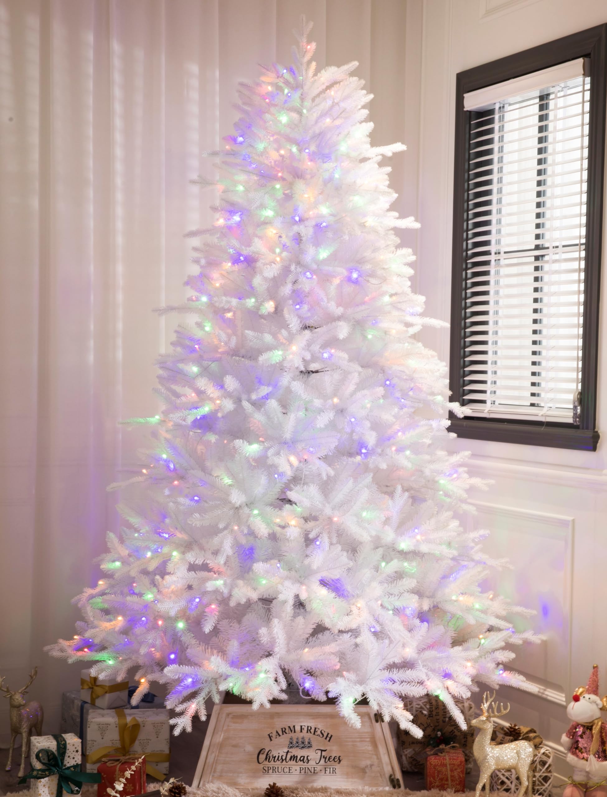 Realistic White Christmas Tree Pre-lit With Color-changing LED lights