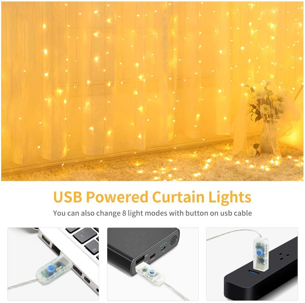 200 LED Diamond Curtain String Light with Remote Control