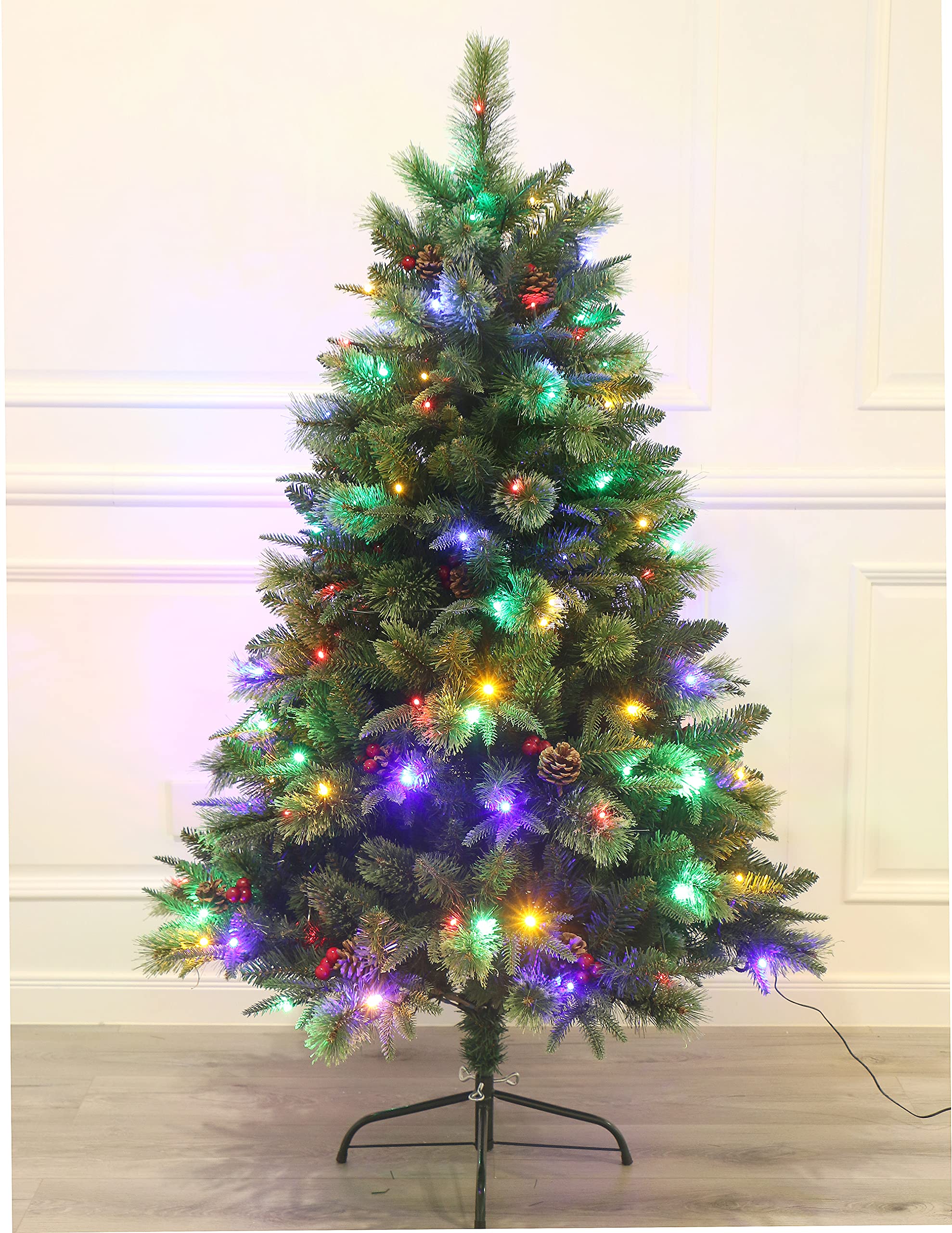 5Ft Realistic Blossom Pine Christmas Tree Pre-lit with Dual Color LED Lights
