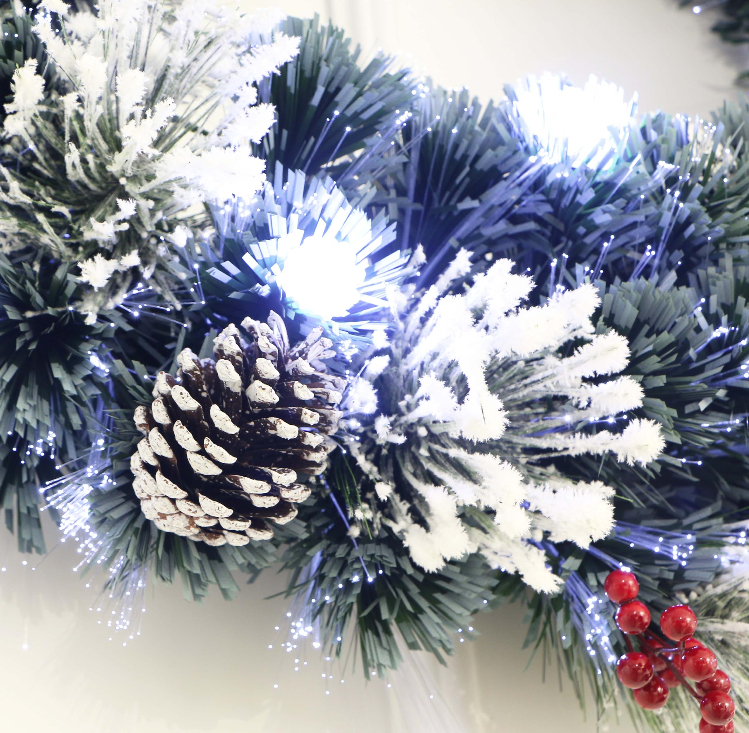 Frosted White Pine Fiber Optic Christmas Wreath