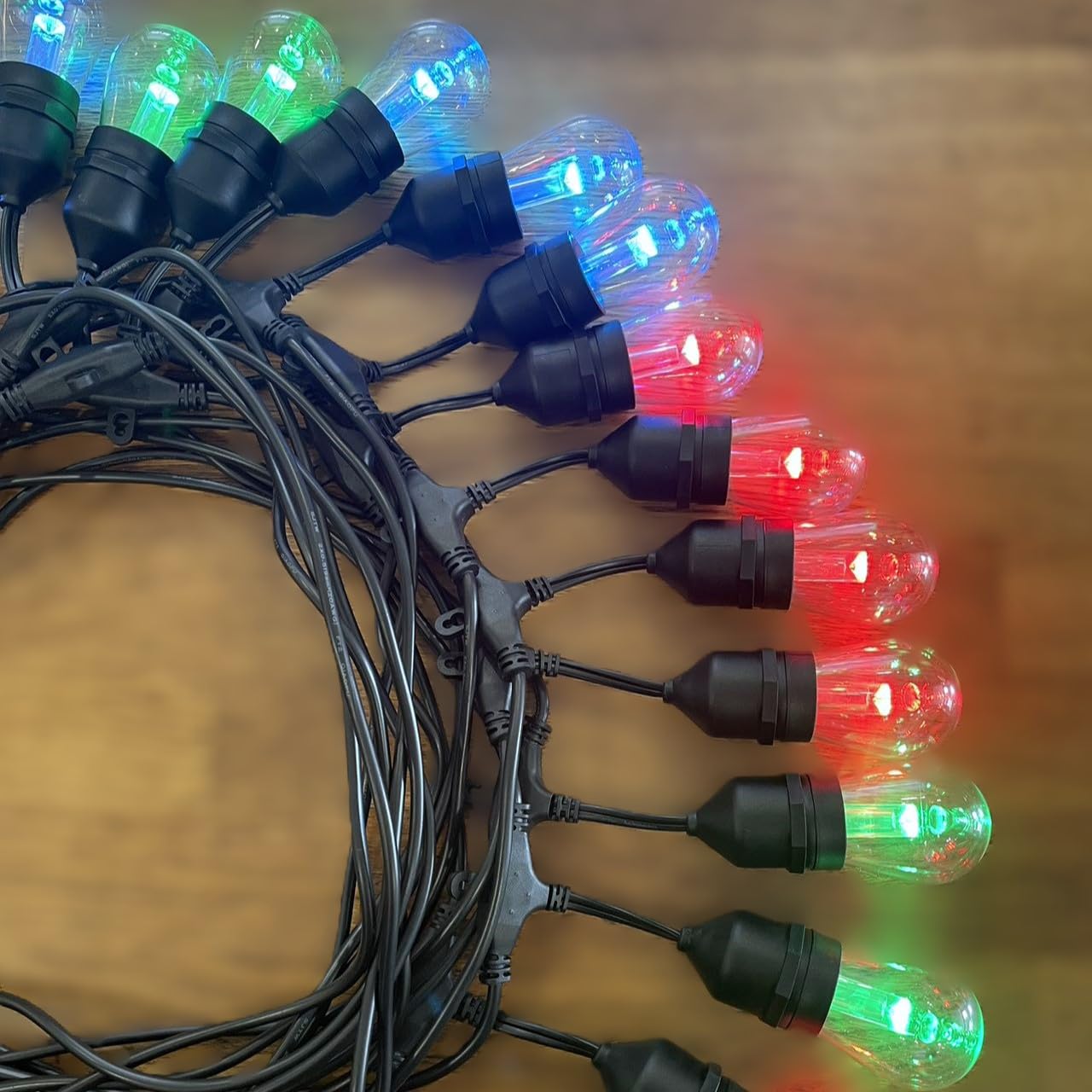 48ft Outdoor Patio String Lights with S14 LED Bulbs, Warm White & RGB Remote Control Color Changing, Waterproof Commercial Grade, Energy Efficient, Outdoor Living, Backyard Lights