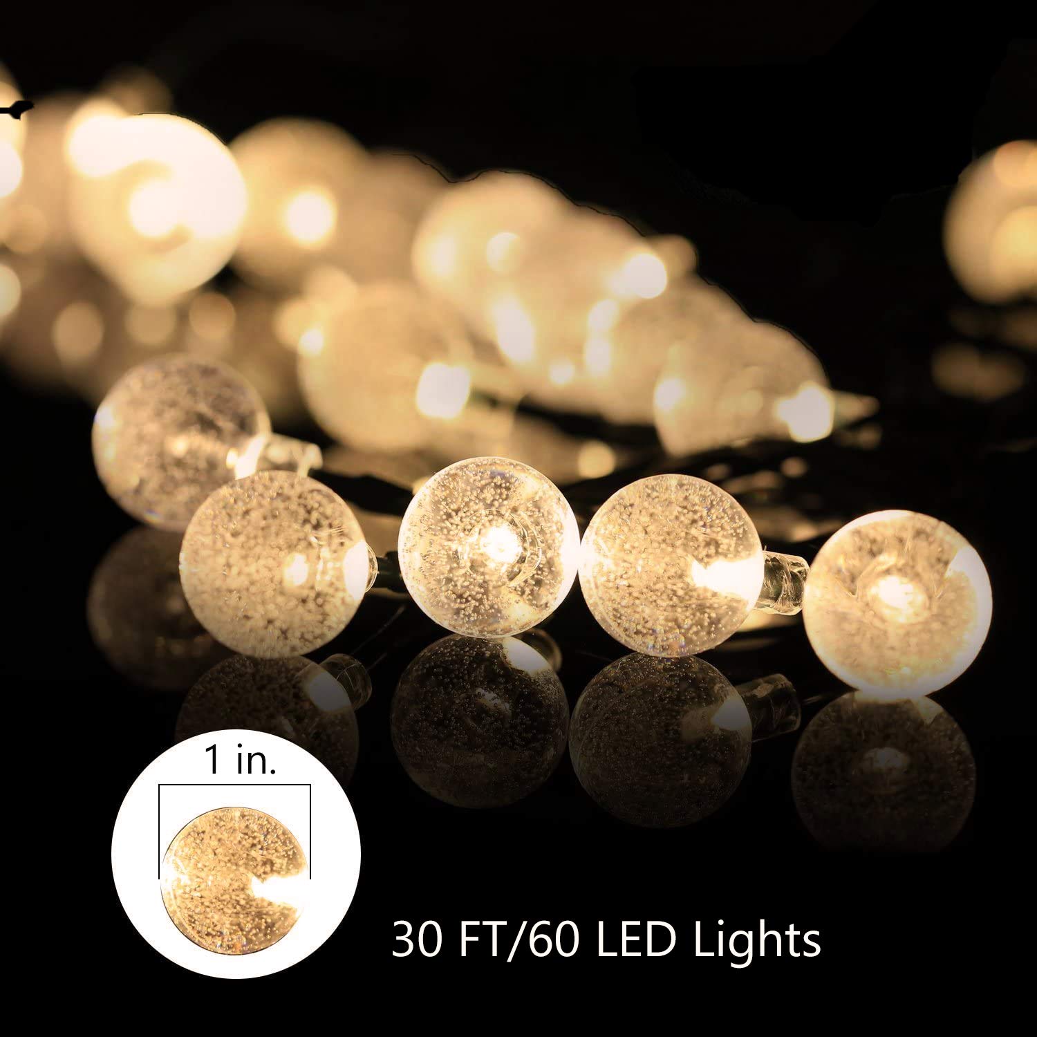 Remote Control with Big Solar Panel Cystal Ball String Light for Outdoor Living Dectoreation/Patio Porch/Backyard Gazebo/Camping Site